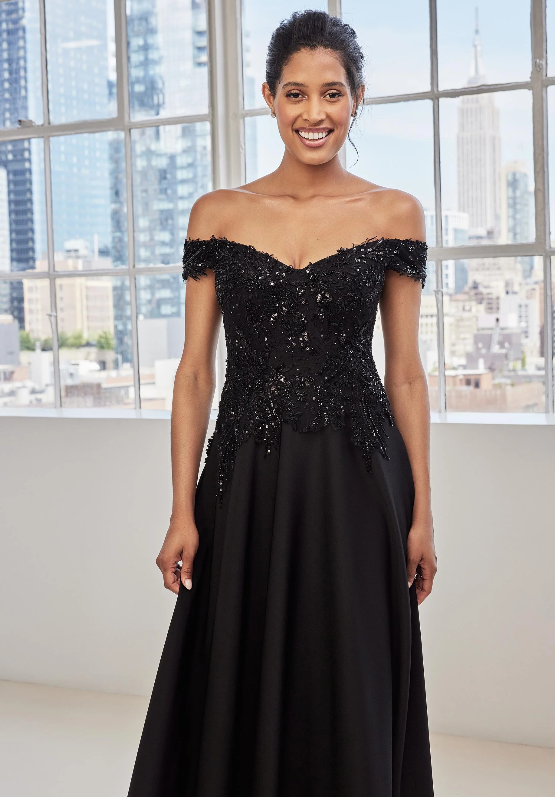 Off The Shoulder Embroidered Crepe Evening Gown - Image 6