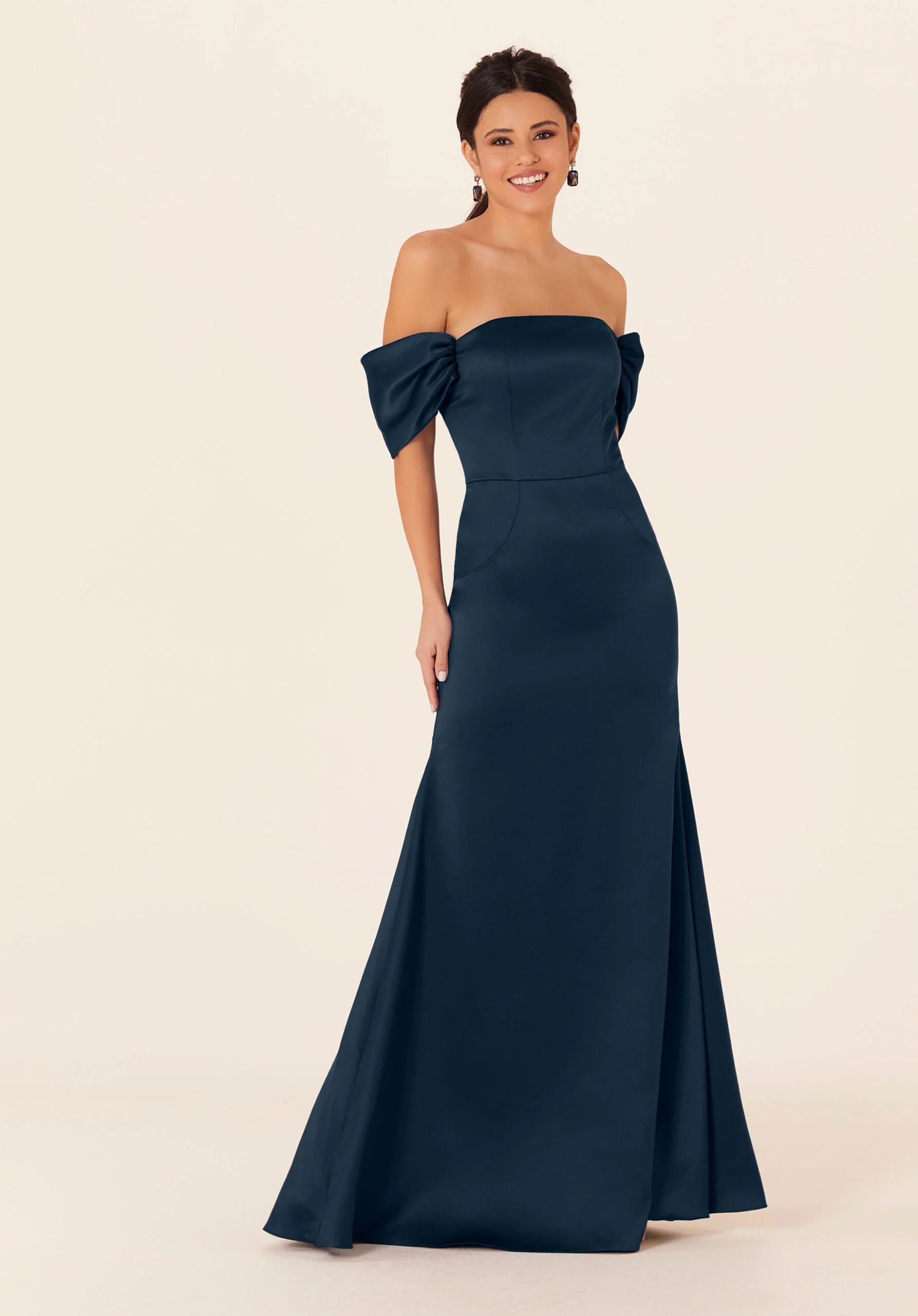 Off The Shoulder Satin Bridesmaid Dress - Image 46