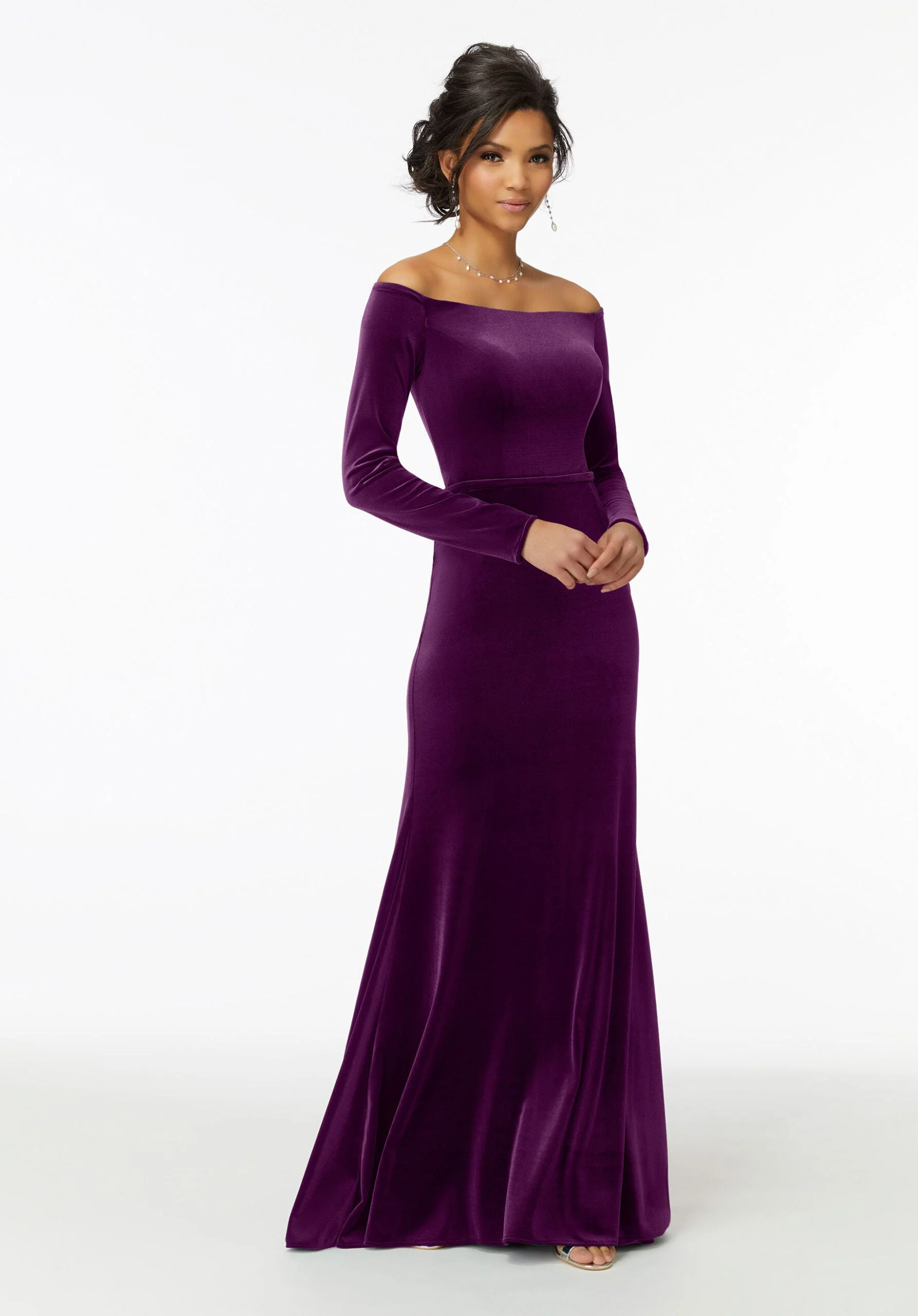 Off-The-Shoulder Lustrous Velvet Bridesmaid Dress - Image 8