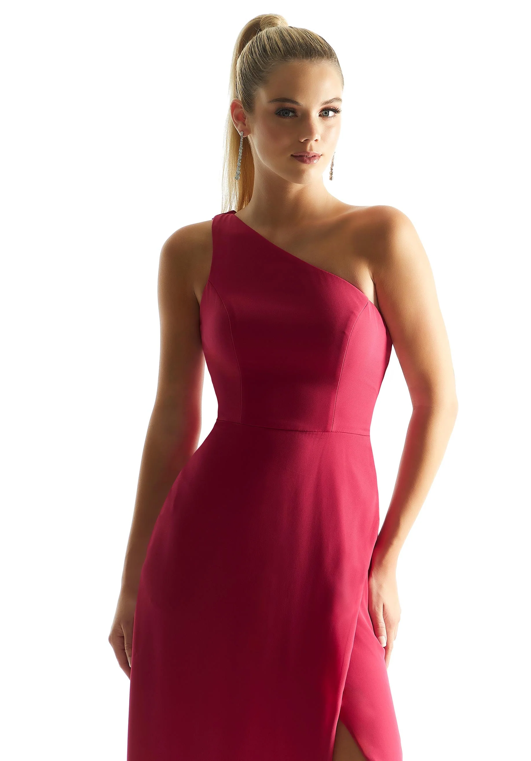 One Shoulder Chiffon Bridesmaid Dress with Cowl Back - Image 4