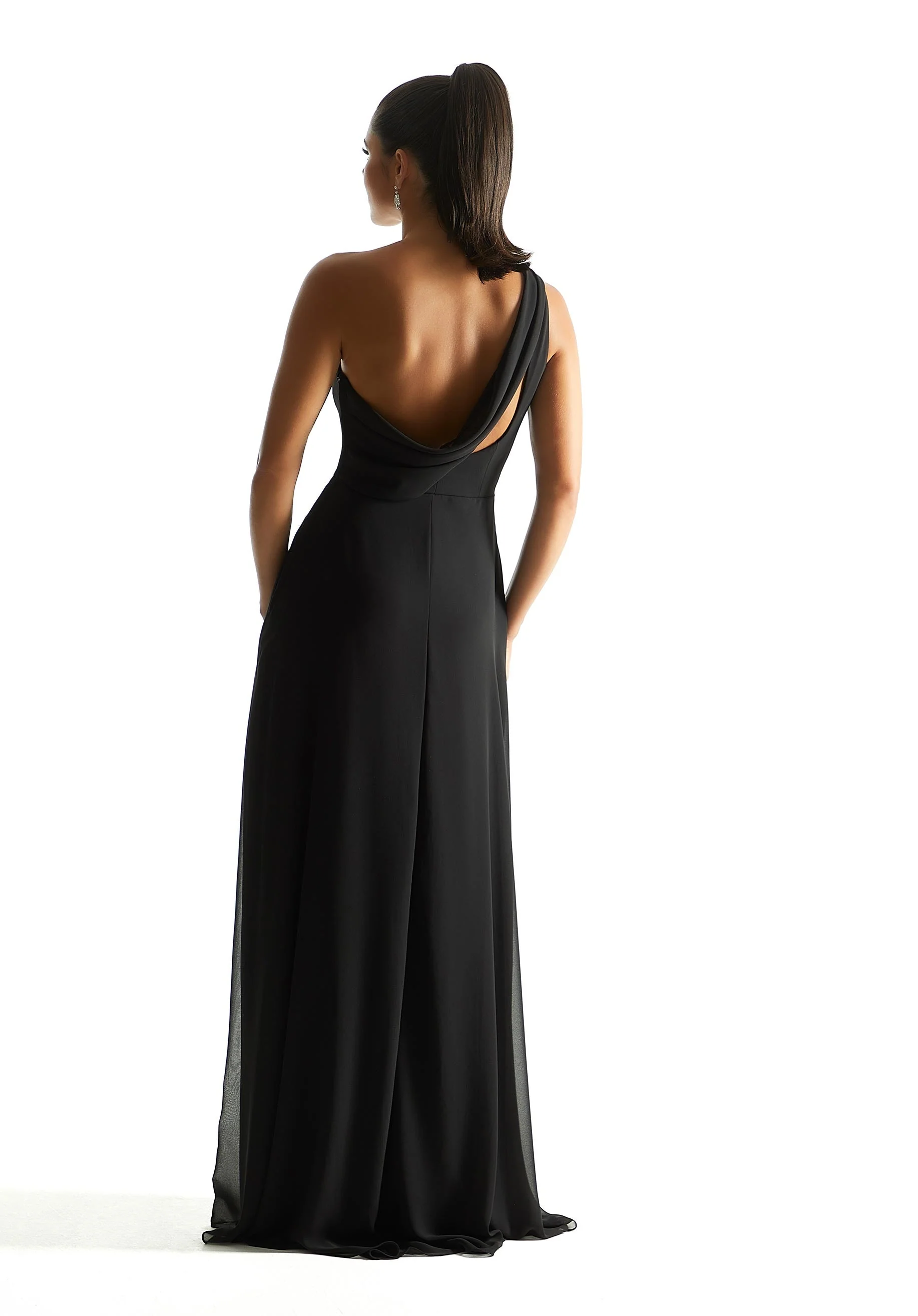 One Shoulder Chiffon Bridesmaid Dress with Cowl Back - Image 5