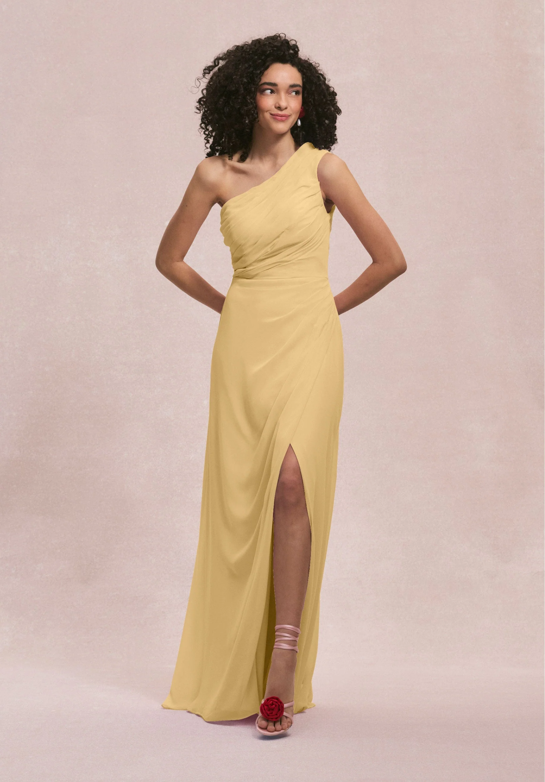 One Shoulder Chiffon Bridesmaid Dress with Skirt Slit - Image 16