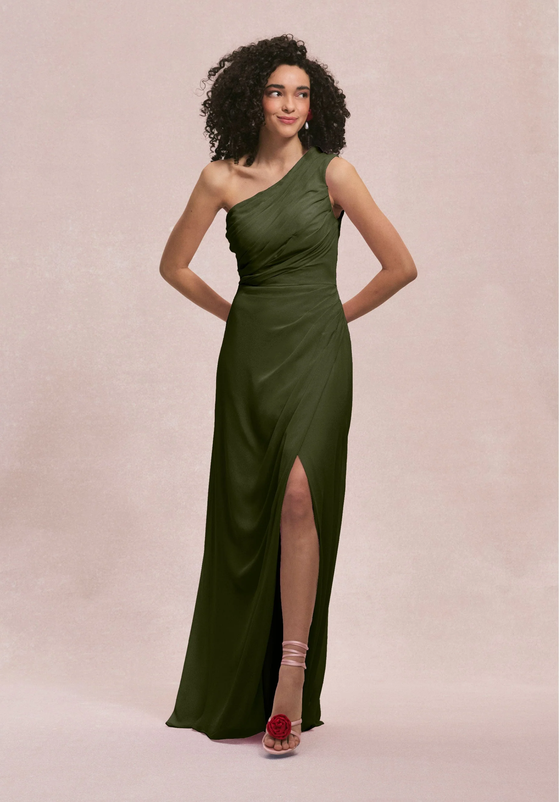 One Shoulder Chiffon Bridesmaid Dress with Skirt Slit - Image 56