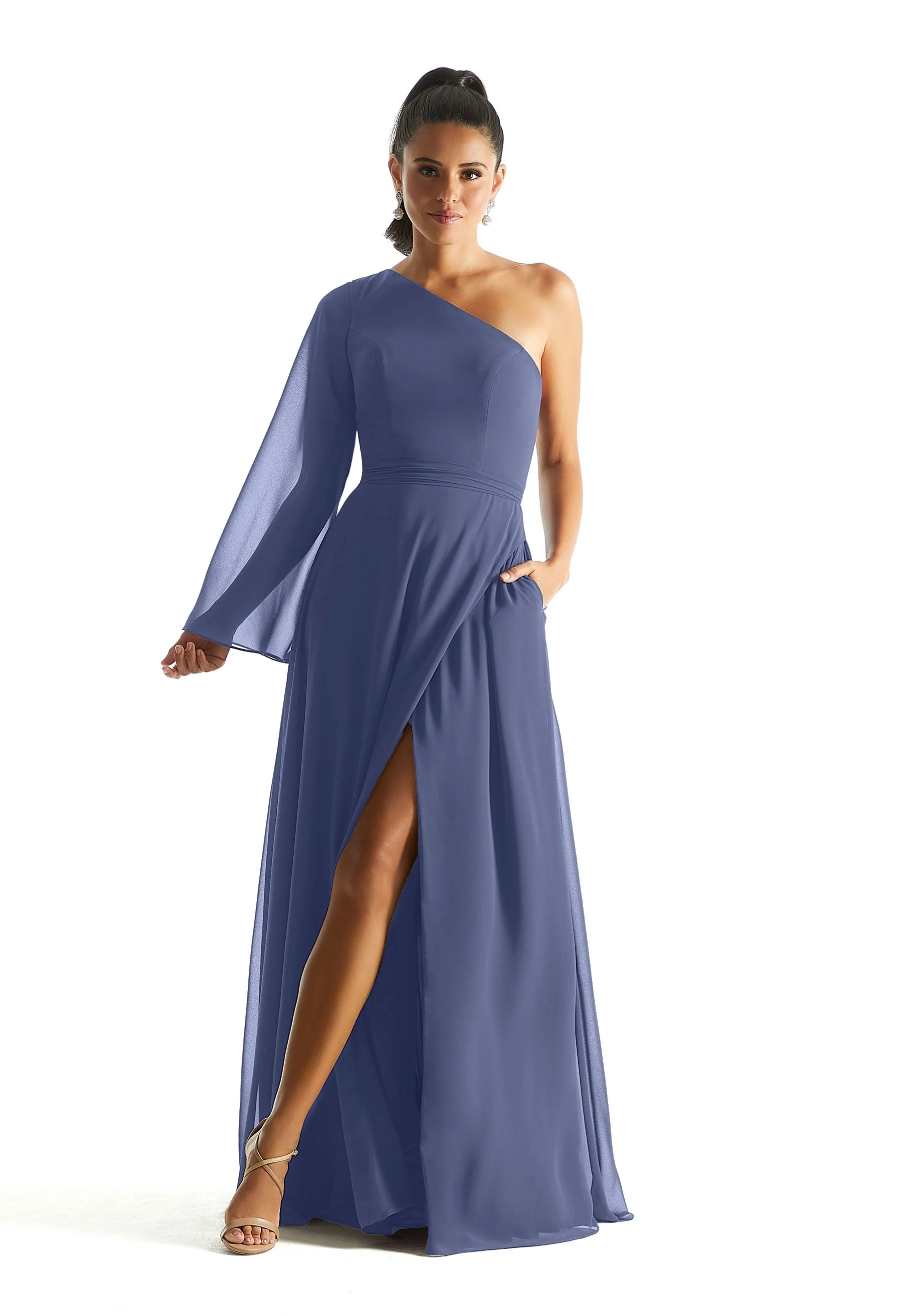 One Shoulder Long Sleeve Bridesmaid Dress - Image 10