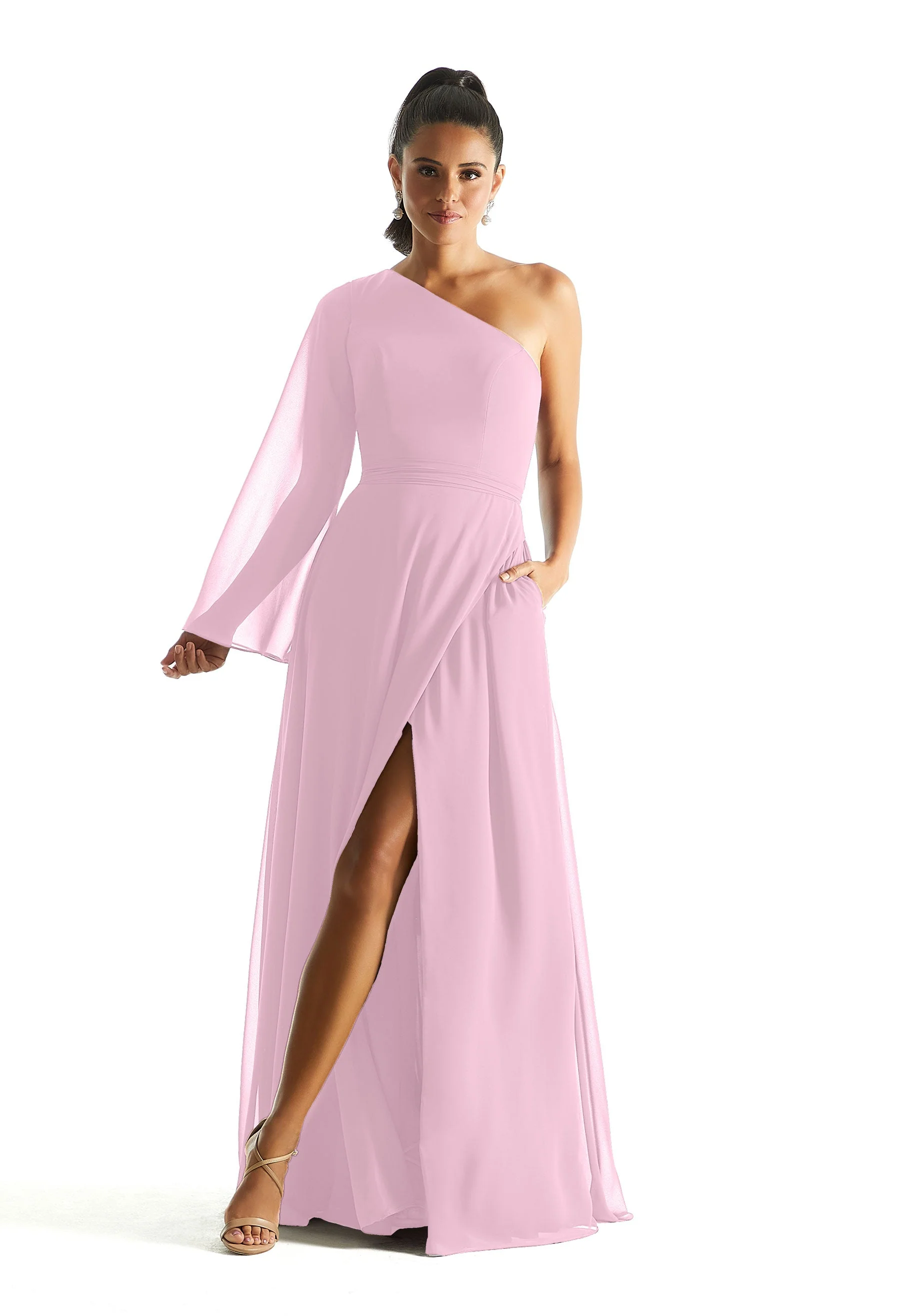 One Shoulder Long Sleeve Bridesmaid Dress - Image 19