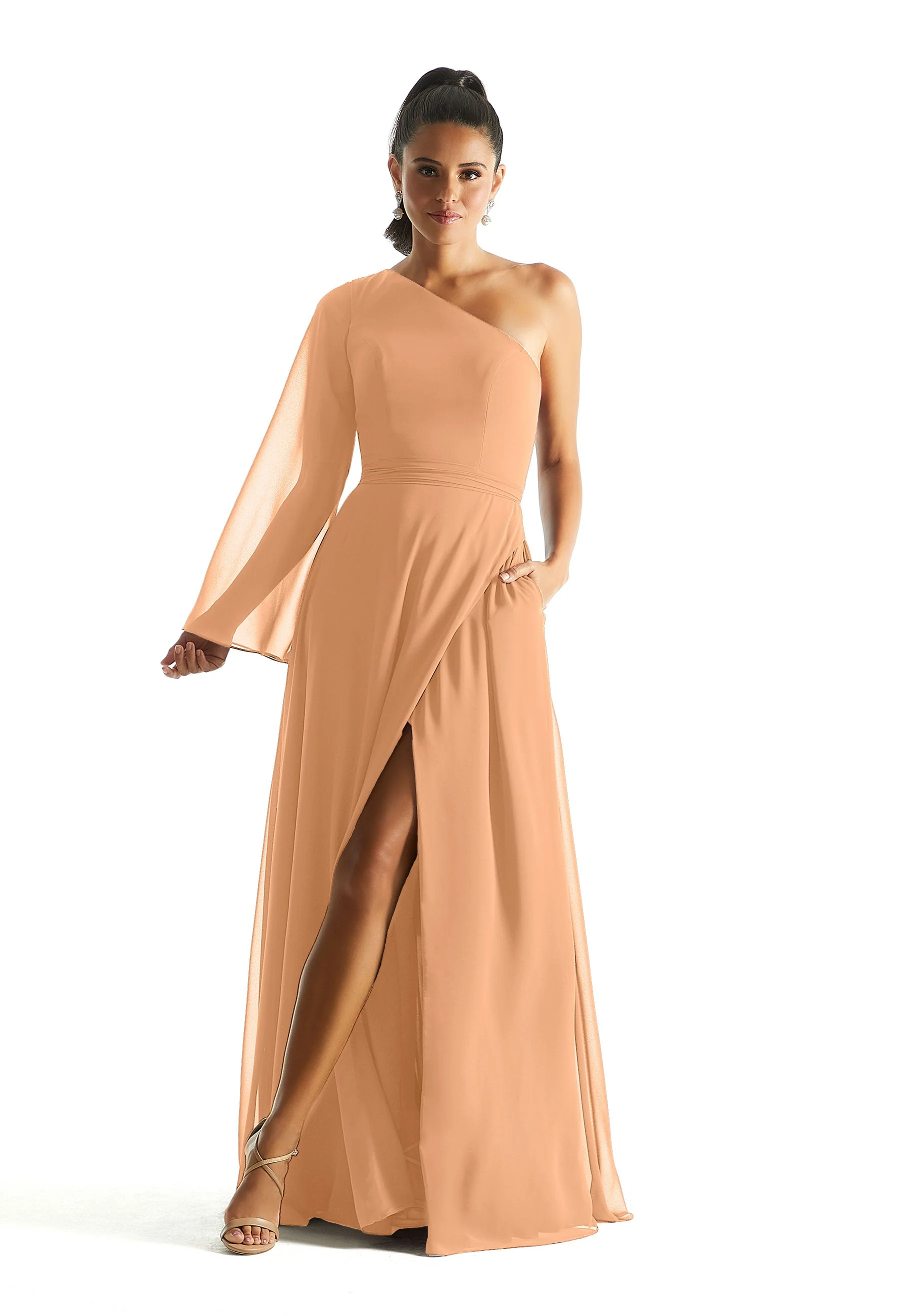 One Shoulder Long Sleeve Bridesmaid Dress - Image 51