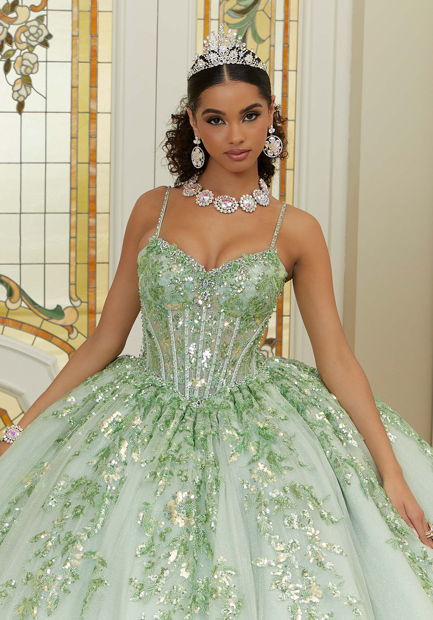 Pattern Sequin and Diamanté Beaded Quinceañera Dress in Sparkle Tulle - Image 4
