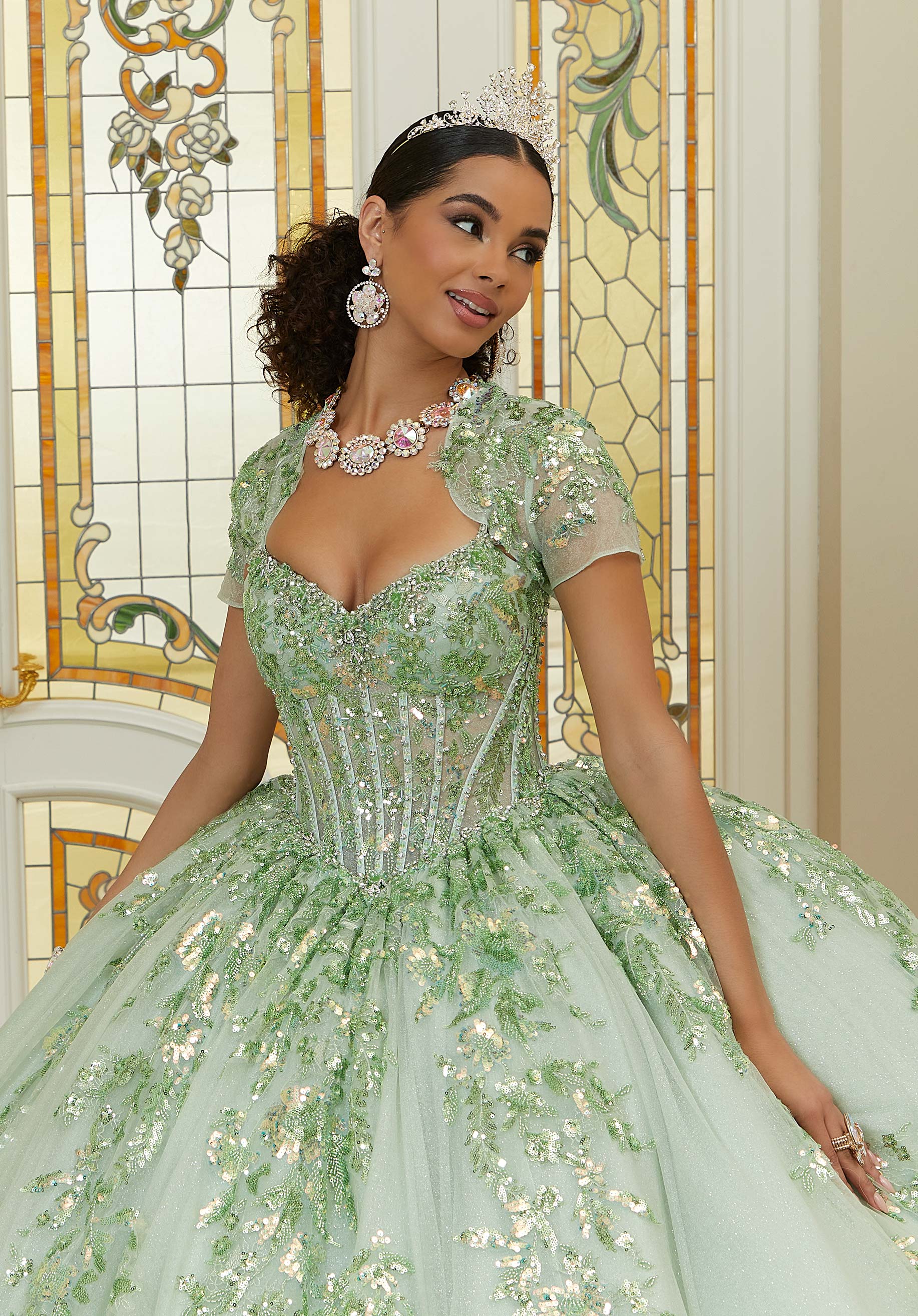 Pattern Sequin and Diamanté Beaded Quinceañera Dress in Sparkle Tulle - Image 5