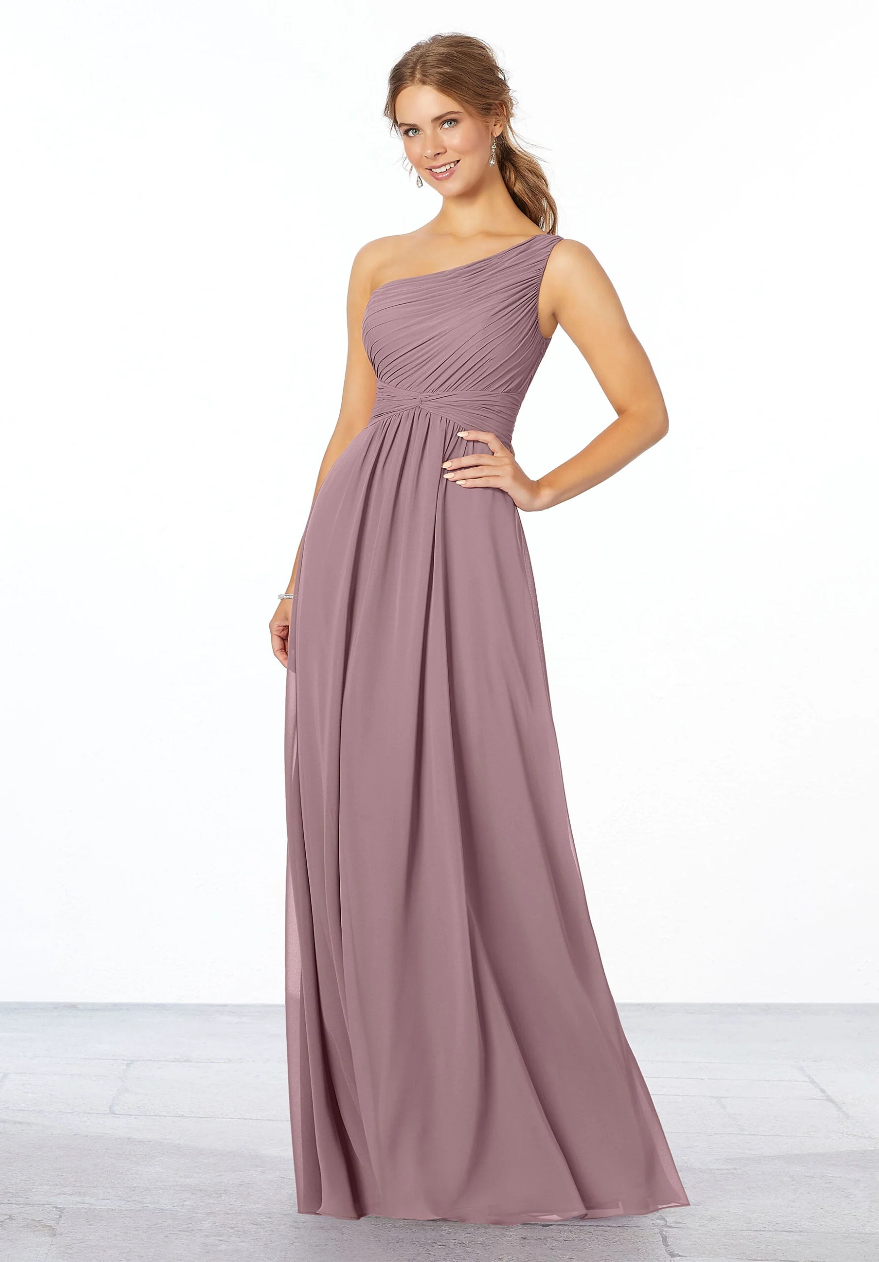 Pleated, One-Shoulder Chiffon Bridesmaid Dress - Image 23