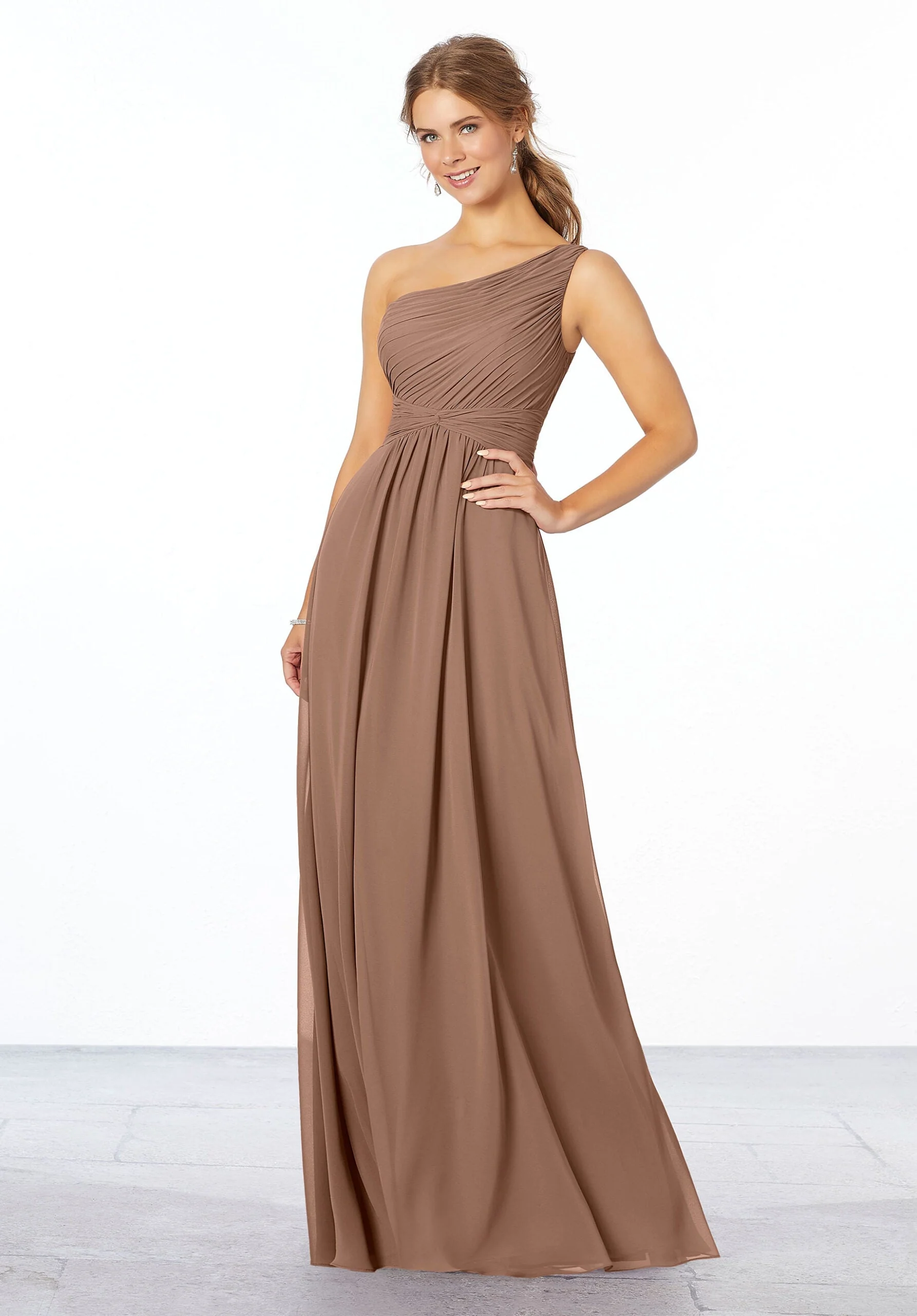 Pleated, One-Shoulder Chiffon Bridesmaid Dress - Image 25