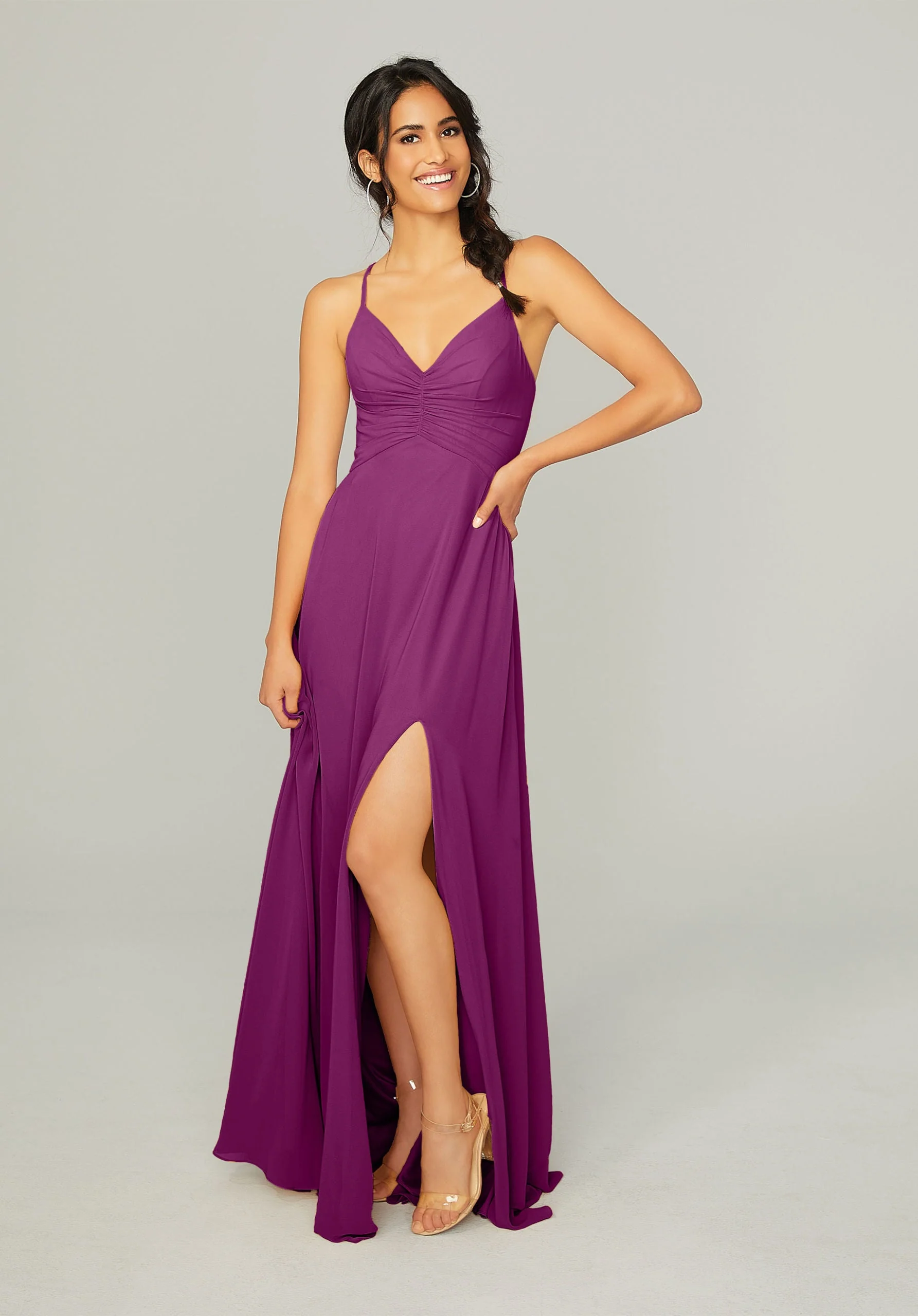 Ruched Chiffon Bridesmaid Dress with Tie Back Detail - Image 36