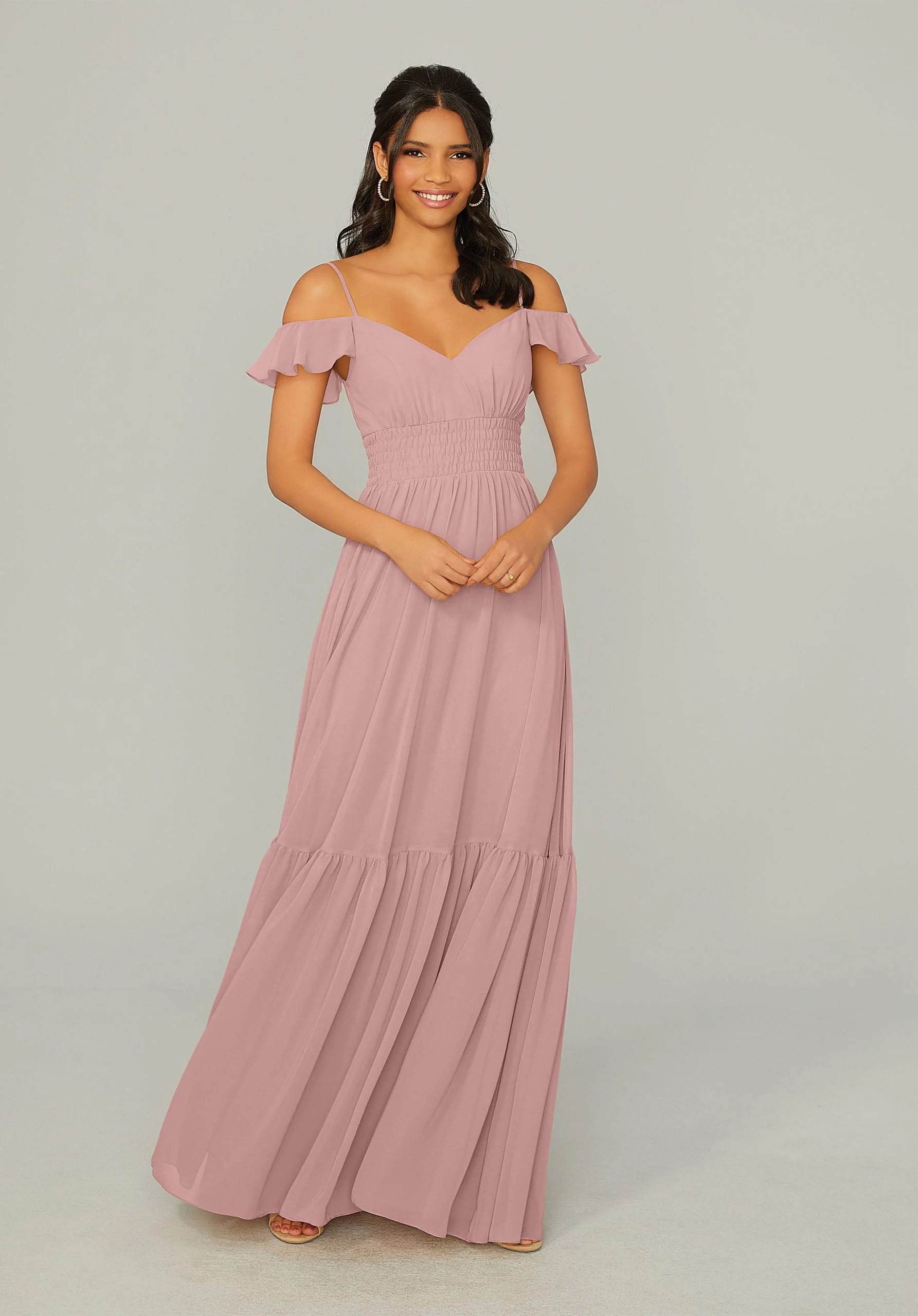 Ruched Keyhole Back Chiffon Bridesmaid Dress - Image 26
