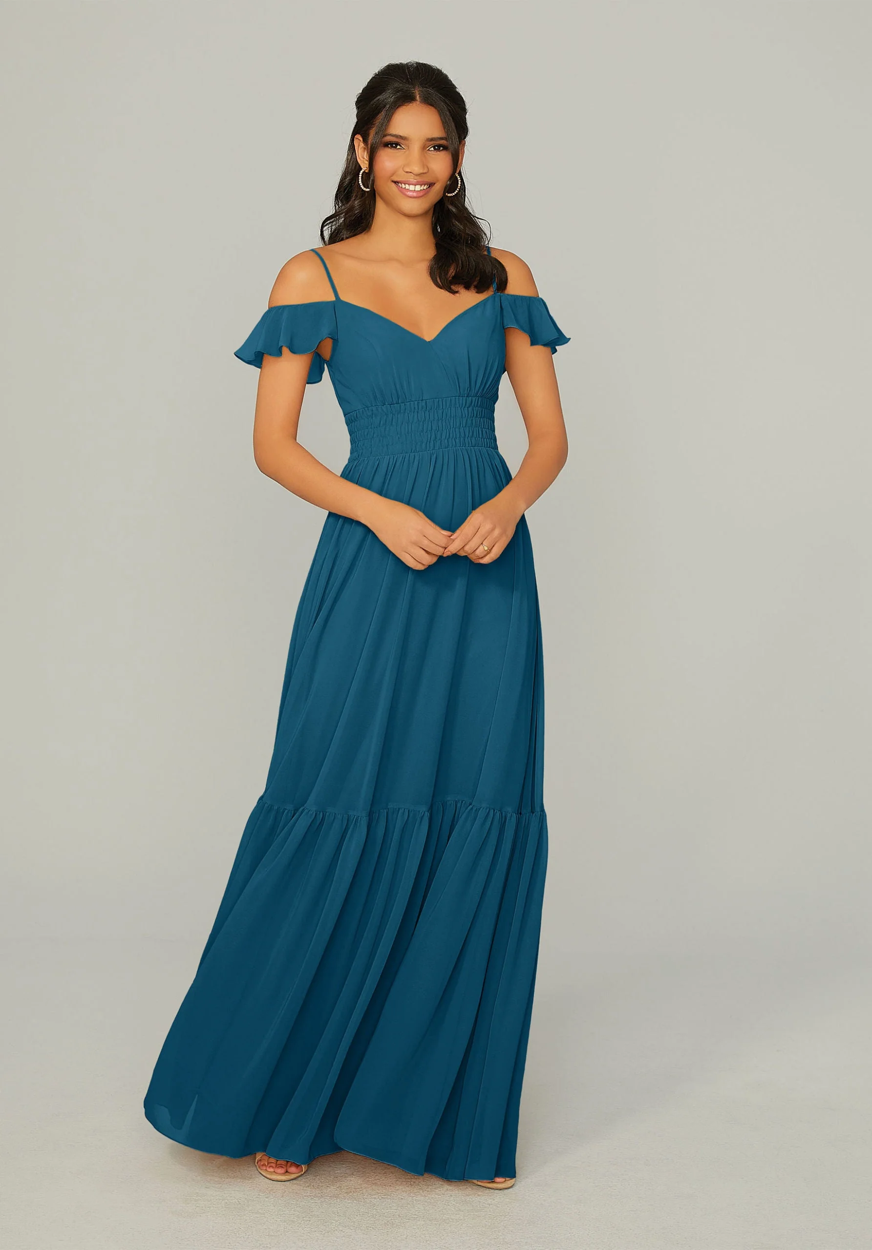 Ruched Keyhole Back Chiffon Bridesmaid Dress - Image 35
