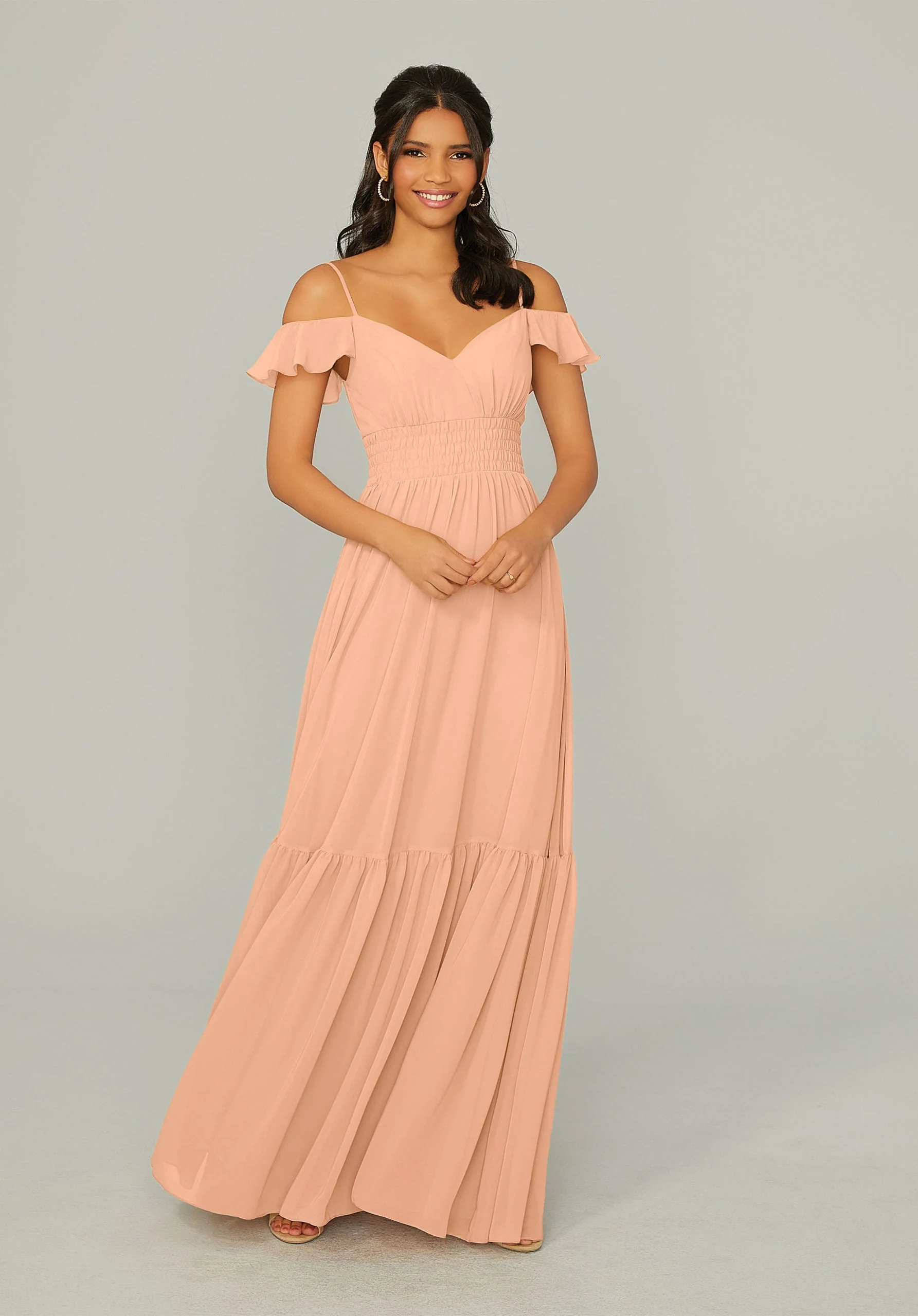 Ruched Keyhole Back Chiffon Bridesmaid Dress - Image 49