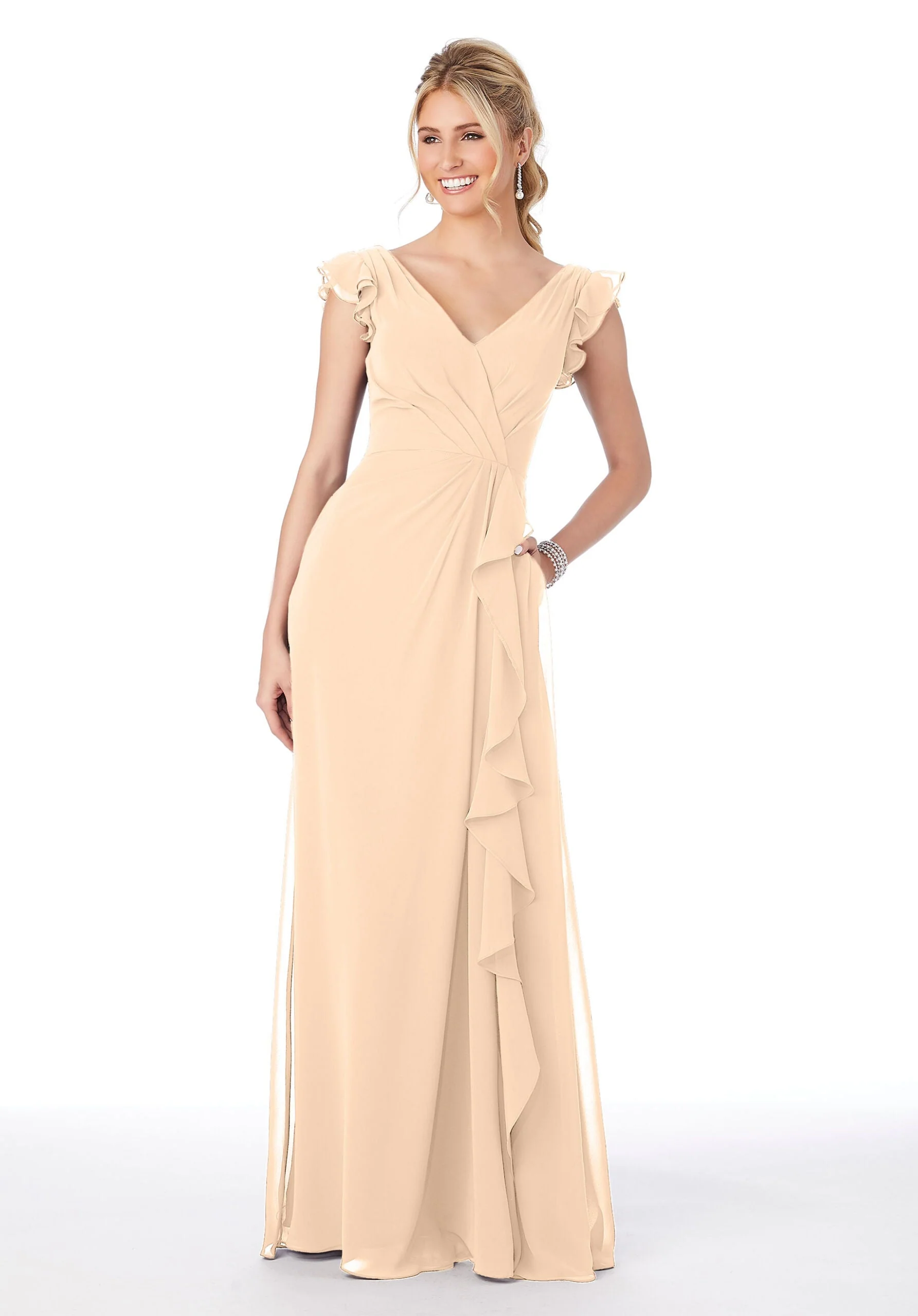 Ruffle Sleeve Chiffon Bridesmaid Dress - Image 14