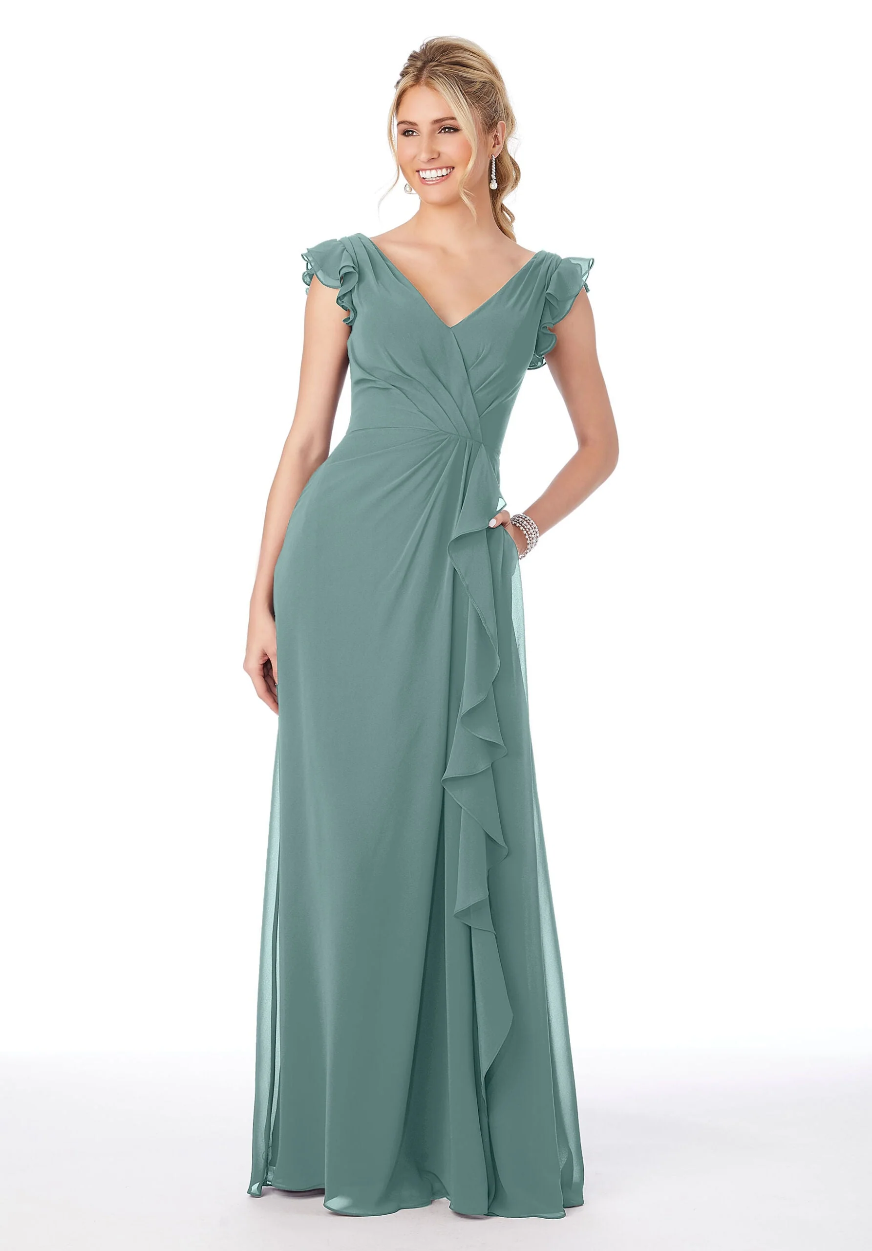 Ruffle Sleeve Chiffon Bridesmaid Dress - Image 19