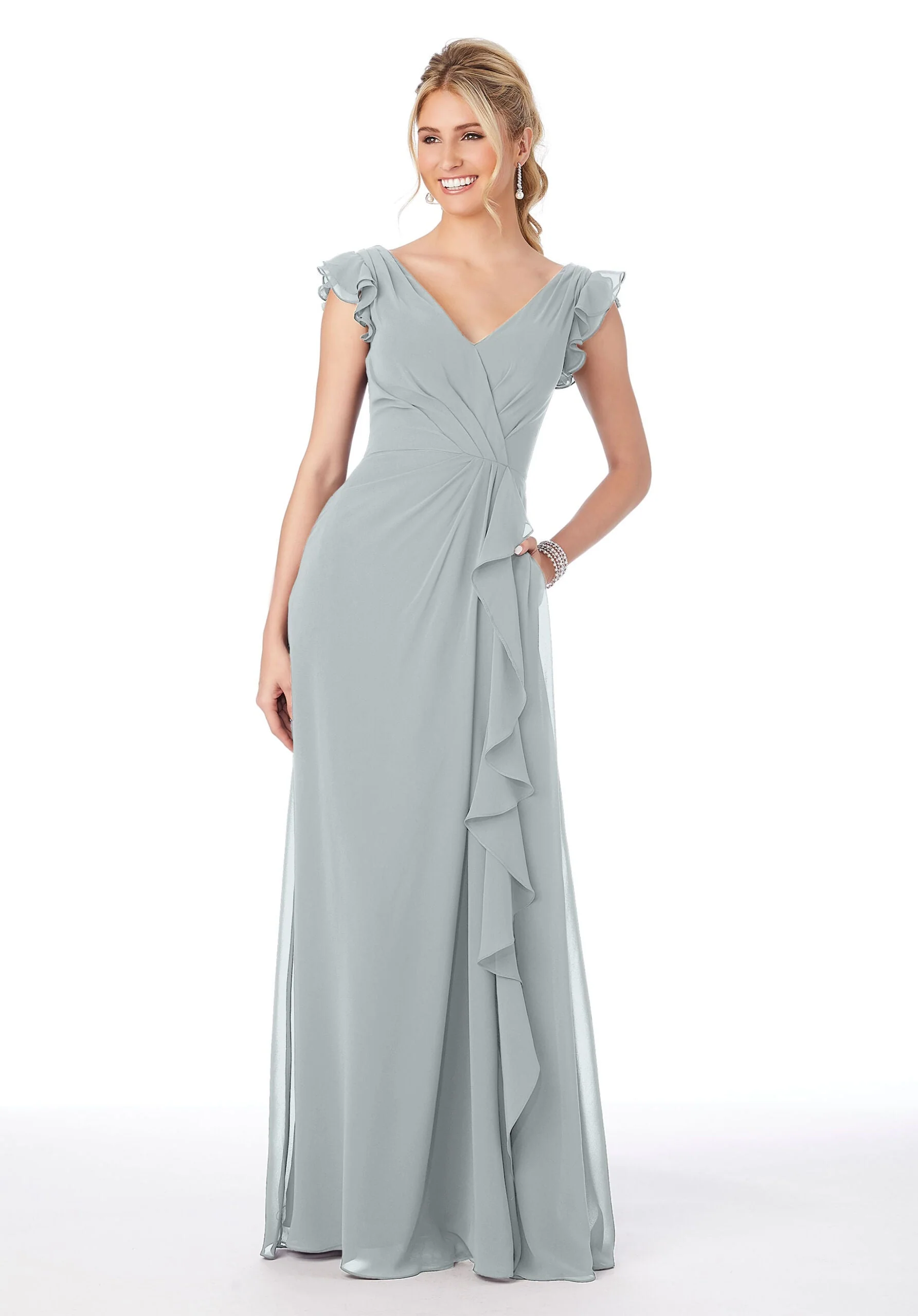 Ruffle Sleeve Chiffon Bridesmaid Dress - Image 22