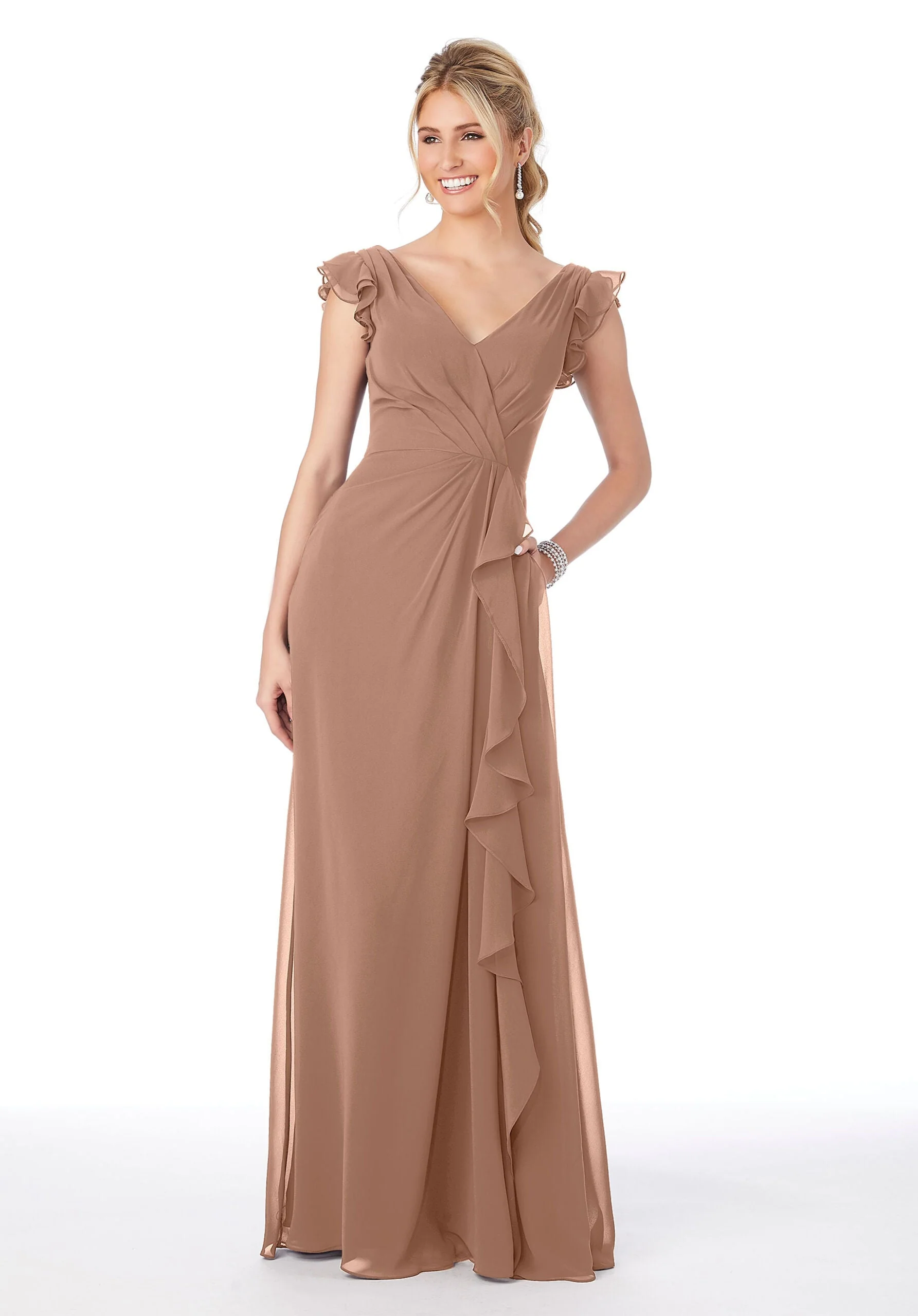 Ruffle Sleeve Chiffon Bridesmaid Dress - Image 25