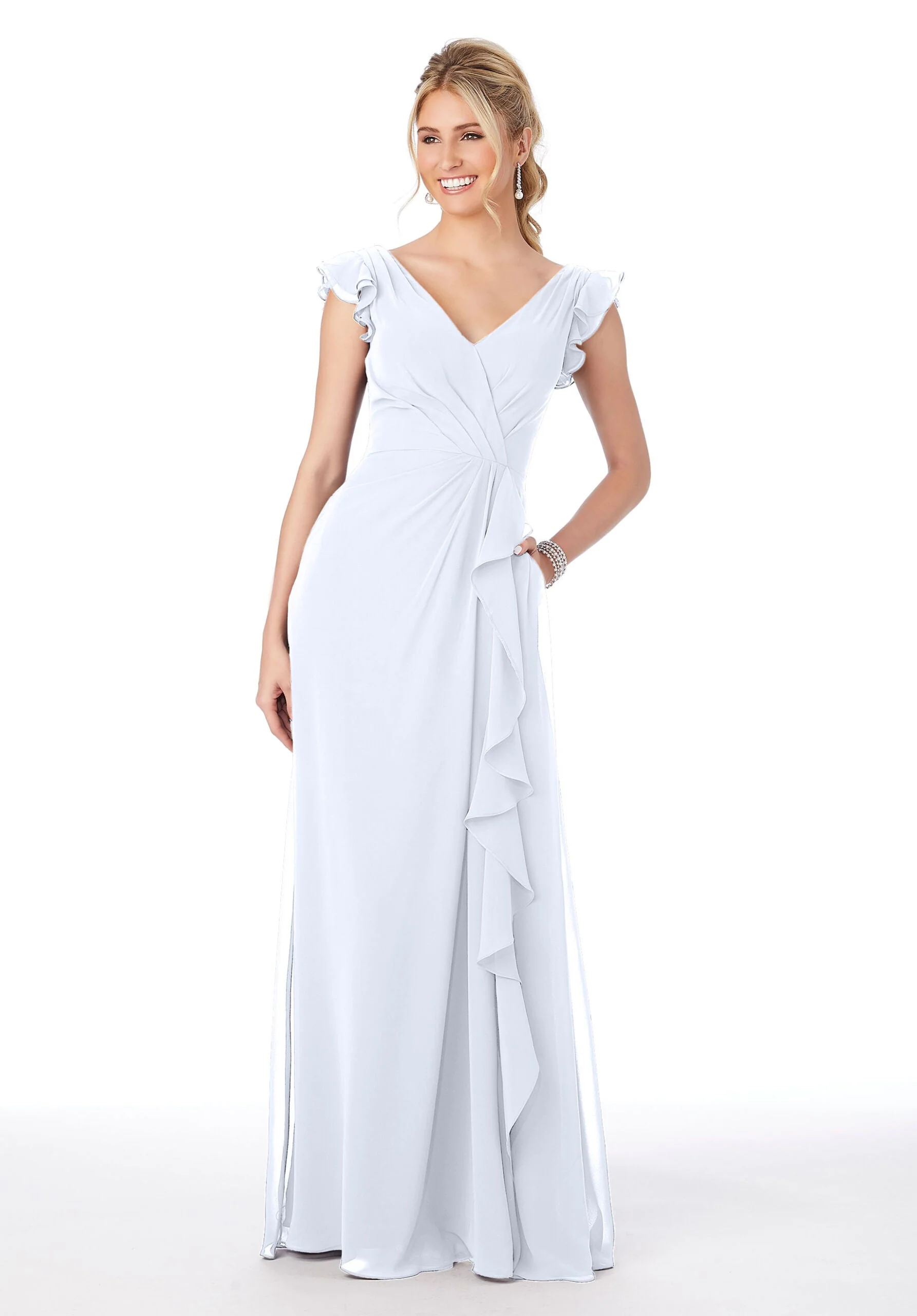 Ruffle Sleeve Chiffon Bridesmaid Dress - Image 26