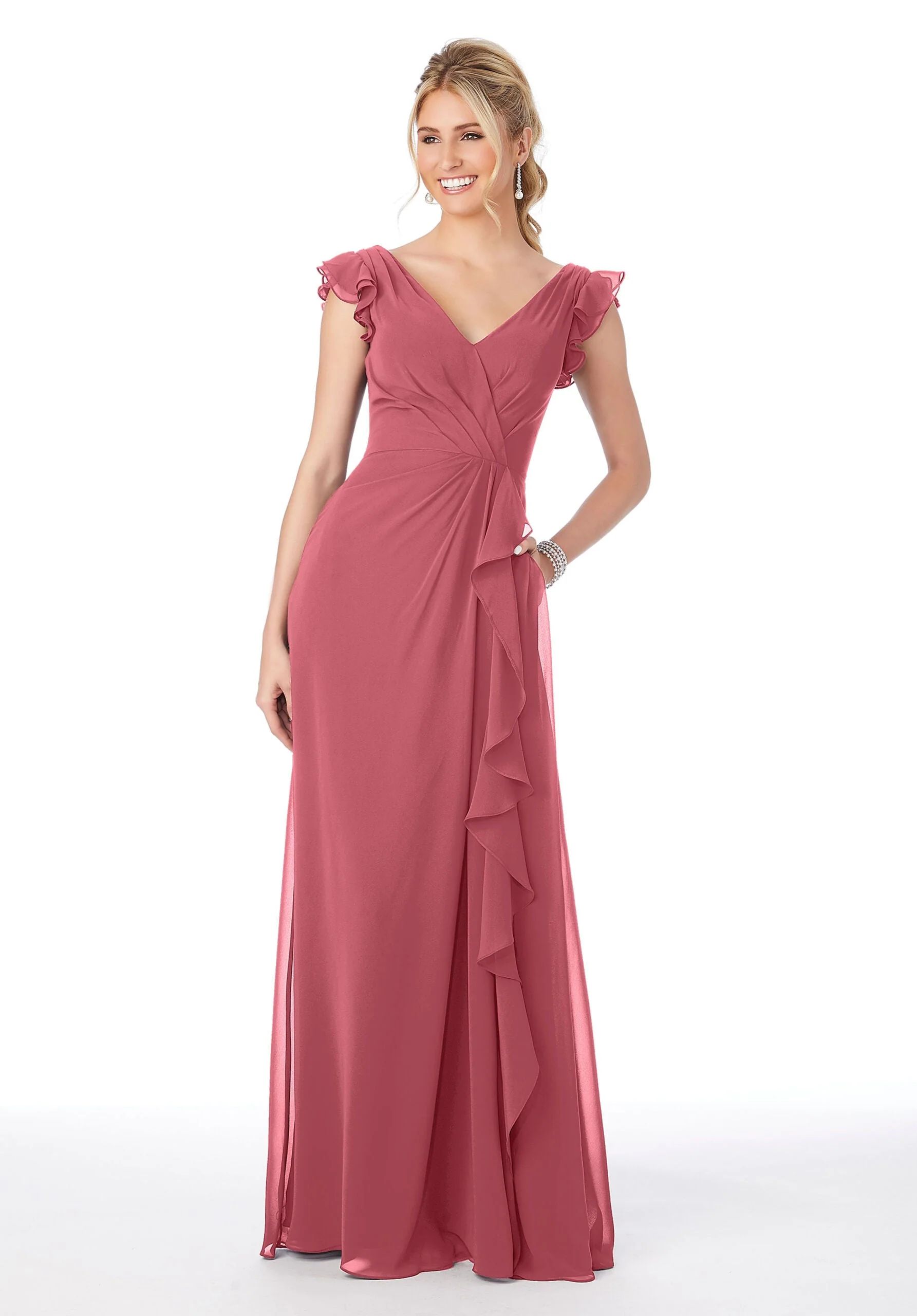 Ruffle Sleeve Chiffon Bridesmaid Dress - Image 37