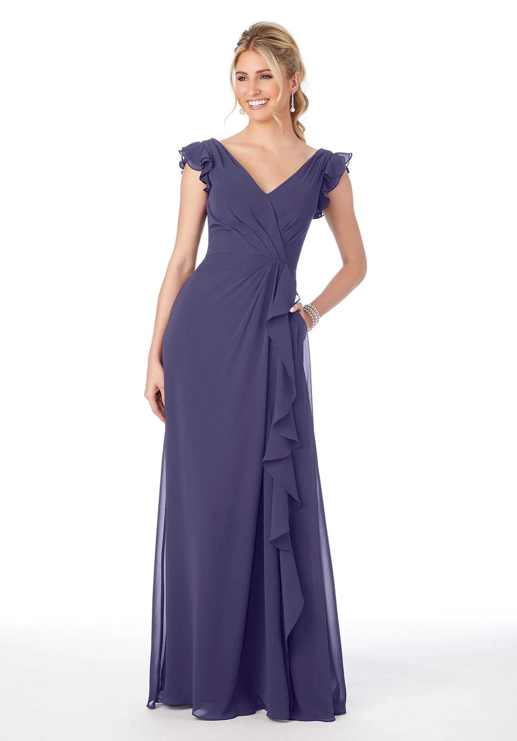 Ruffle Sleeve Chiffon Bridesmaid Dress - Image 44