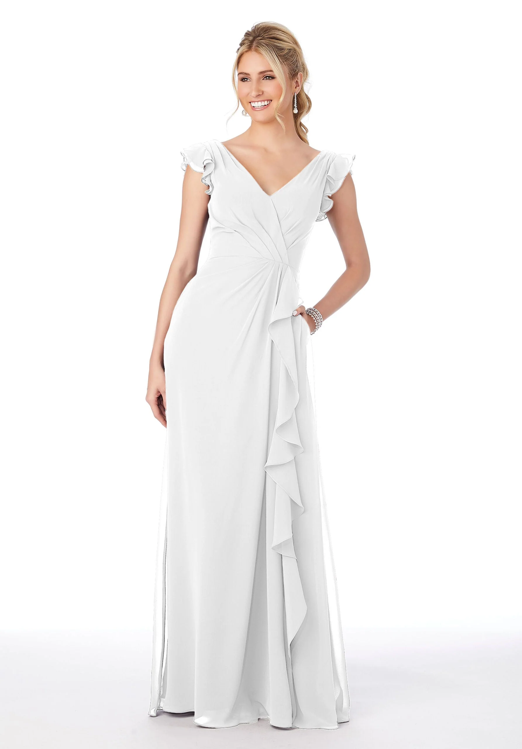 Ruffle Sleeve Chiffon Bridesmaid Dress - Image 6