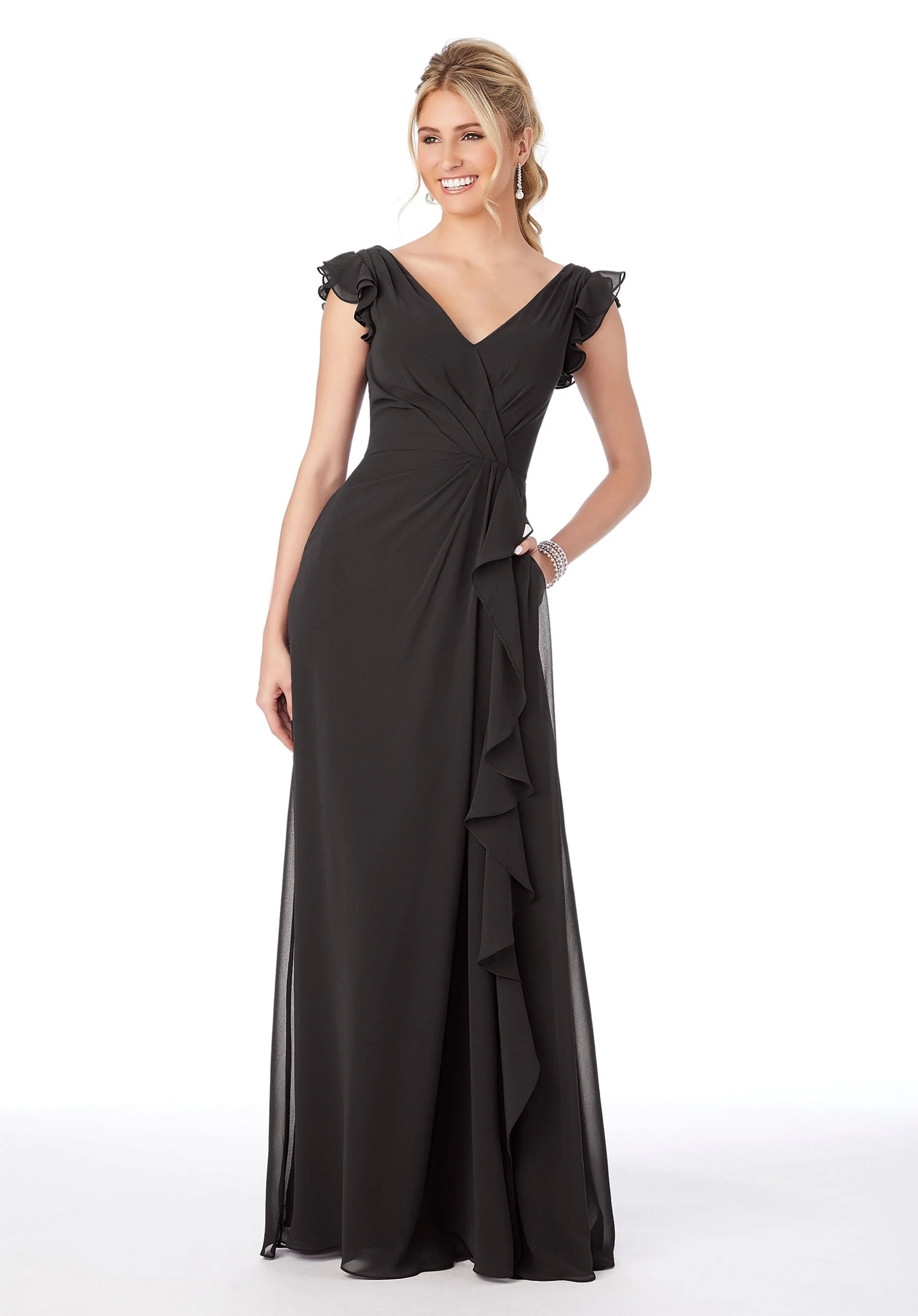 Ruffle Sleeve Chiffon Bridesmaid Dress - Image 8