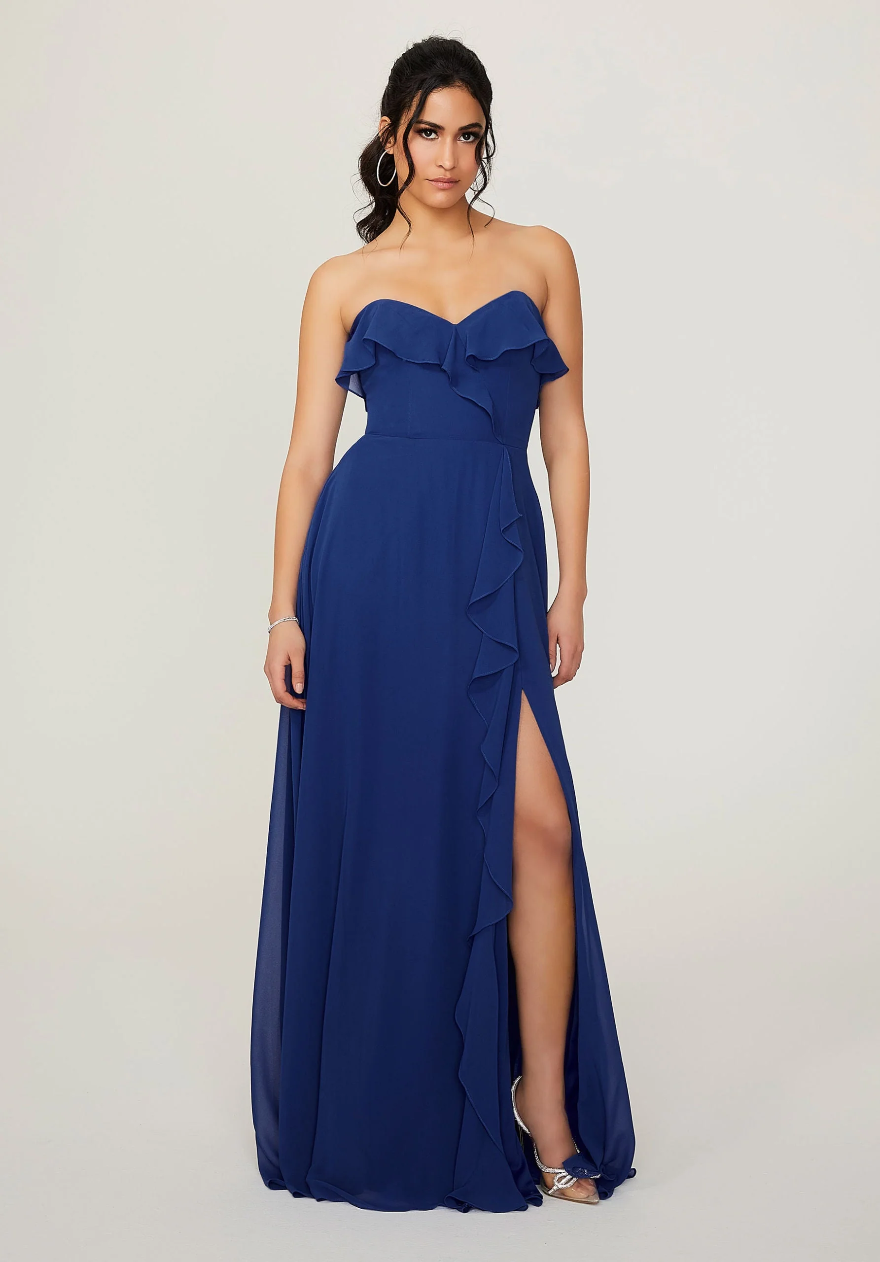 Ruffled Chiffon Strapless Bridesmaid Dress