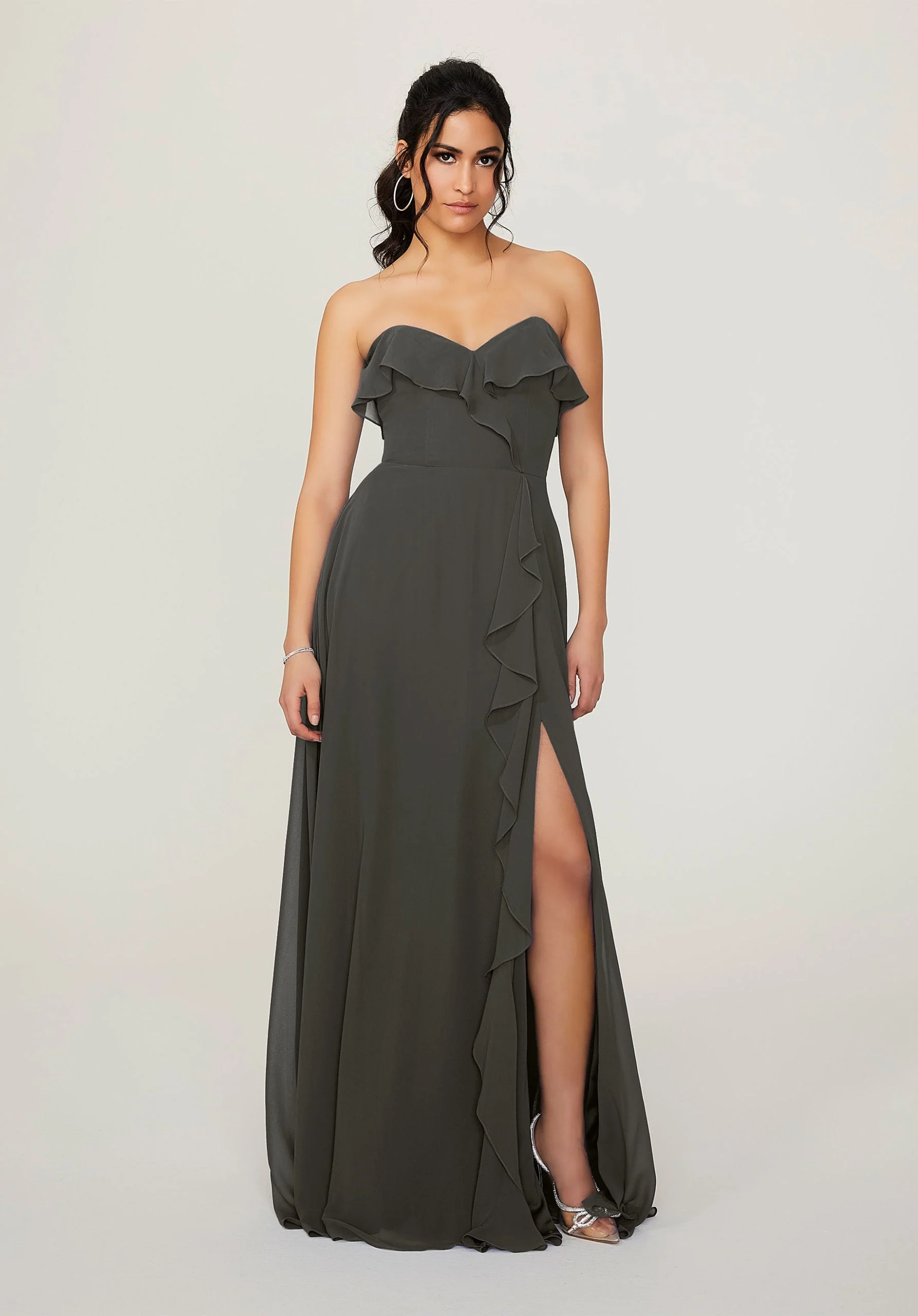 Ruffled Chiffon Strapless Bridesmaid Dress - Image 44