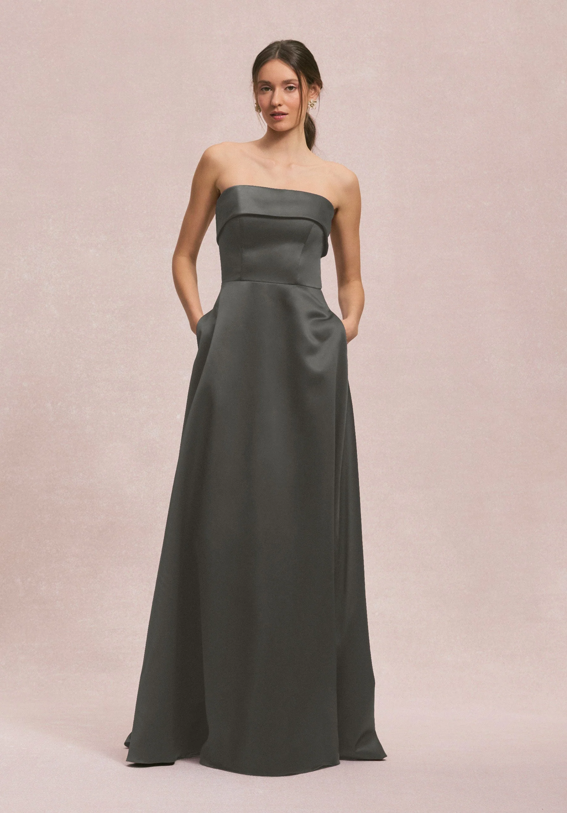 Satin A-Line Bridesmaid Dress with Cuffed Neckline - Image 16