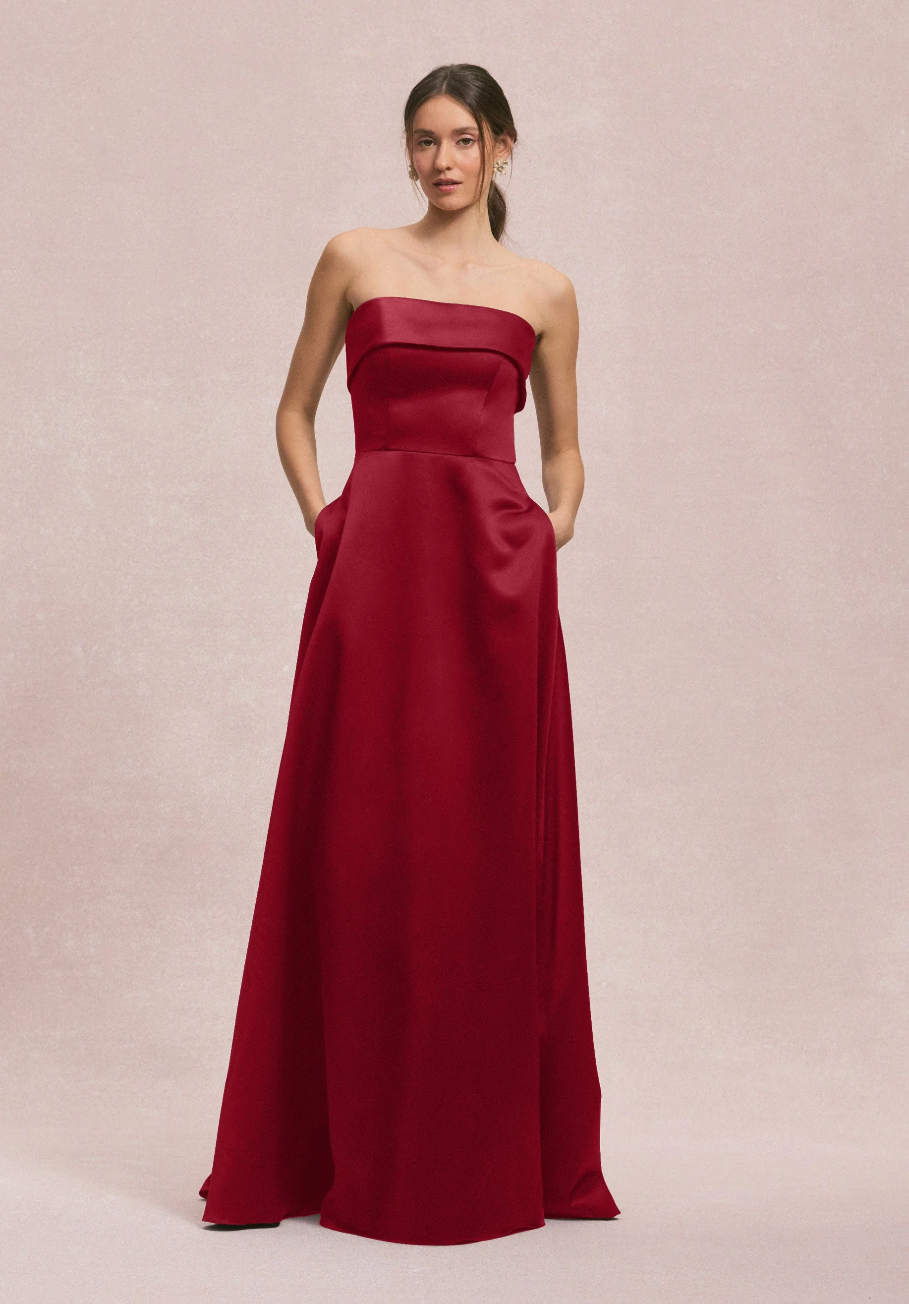 Satin A-Line Bridesmaid Dress with Cuffed Neckline - Image 18