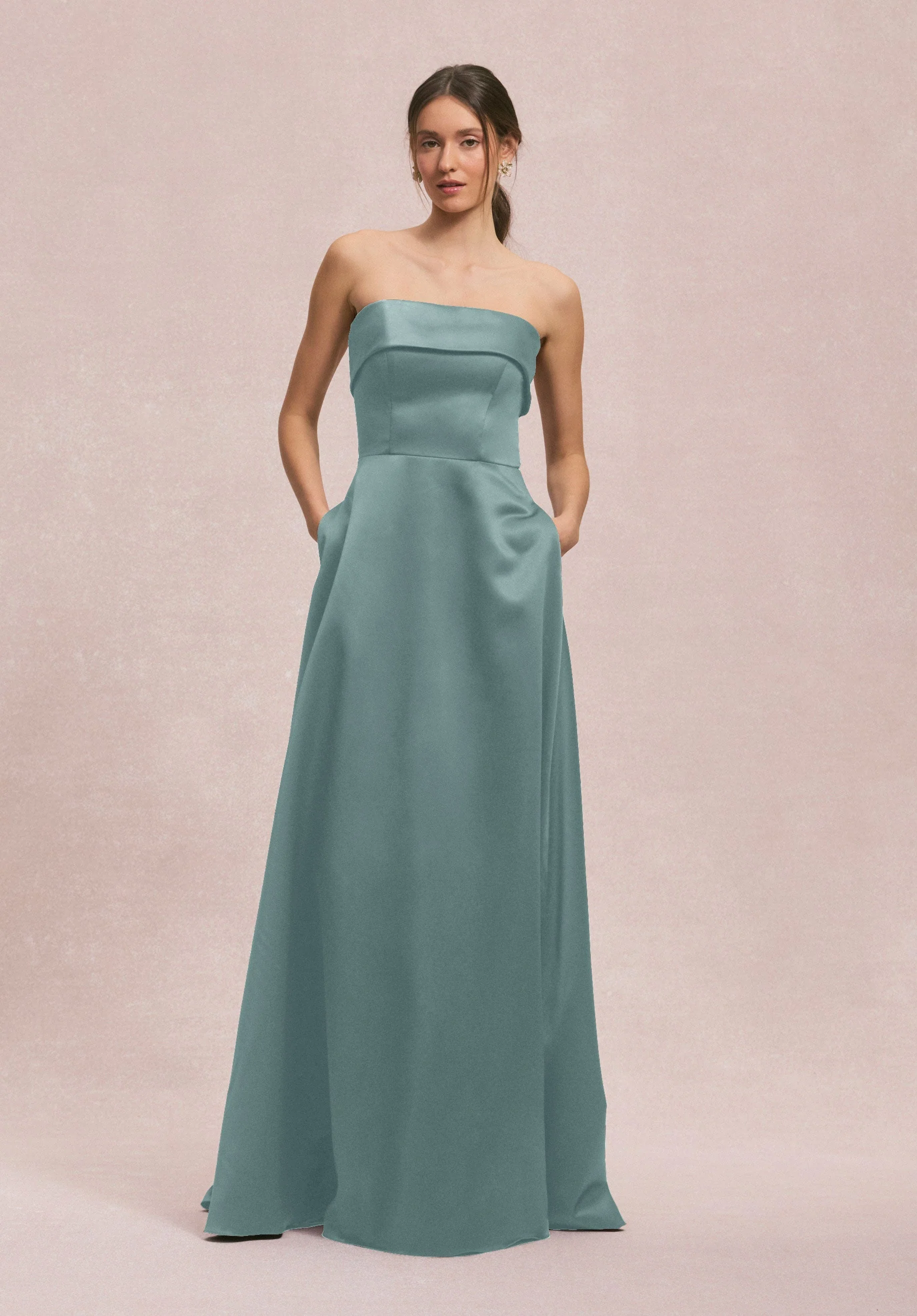 Satin A-Line Bridesmaid Dress with Cuffed Neckline - Image 20