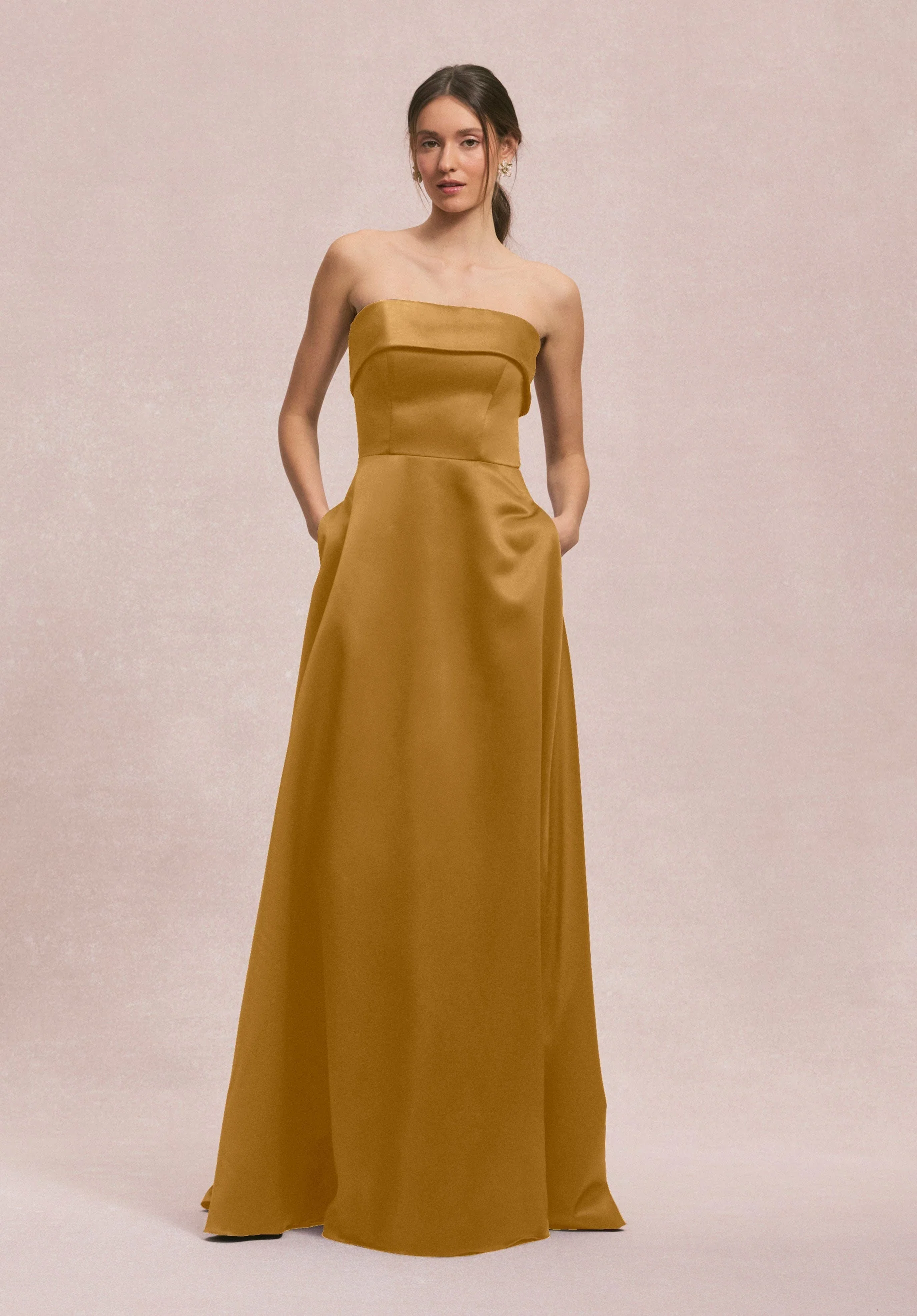 Satin A-Line Bridesmaid Dress with Cuffed Neckline - Image 41