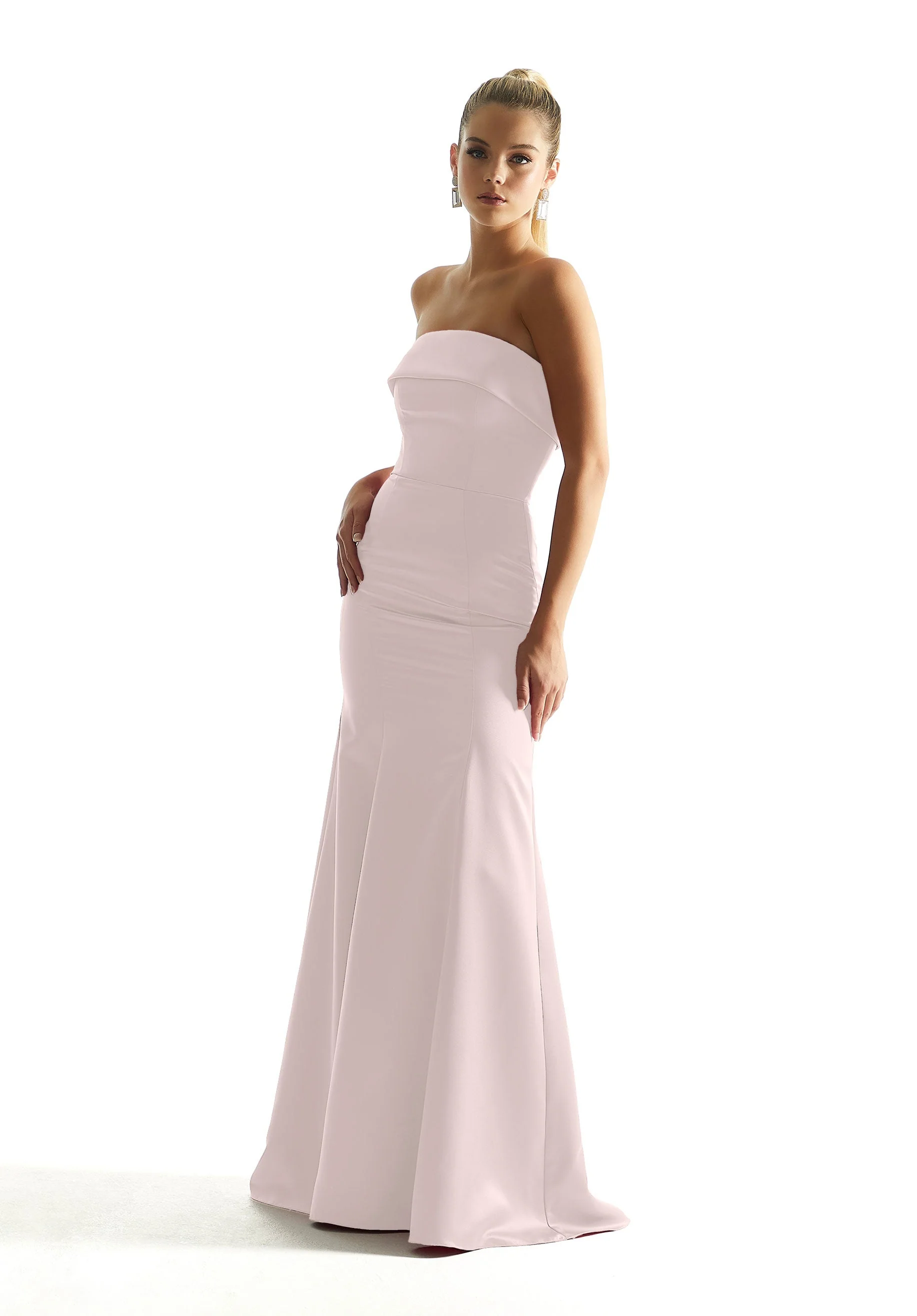Satin Mermaid Bridesmaid Dress with Cuffed Neckline - Image 28