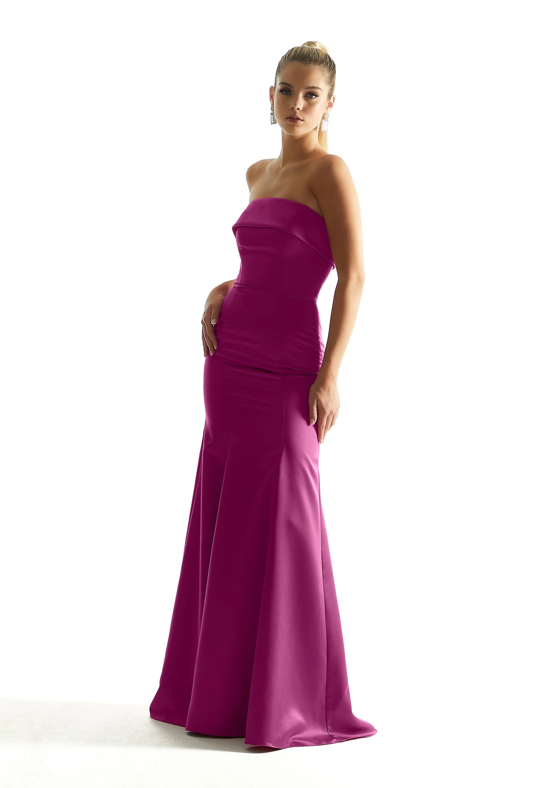 Satin Mermaid Bridesmaid Dress with Cuffed Neckline - Image 39