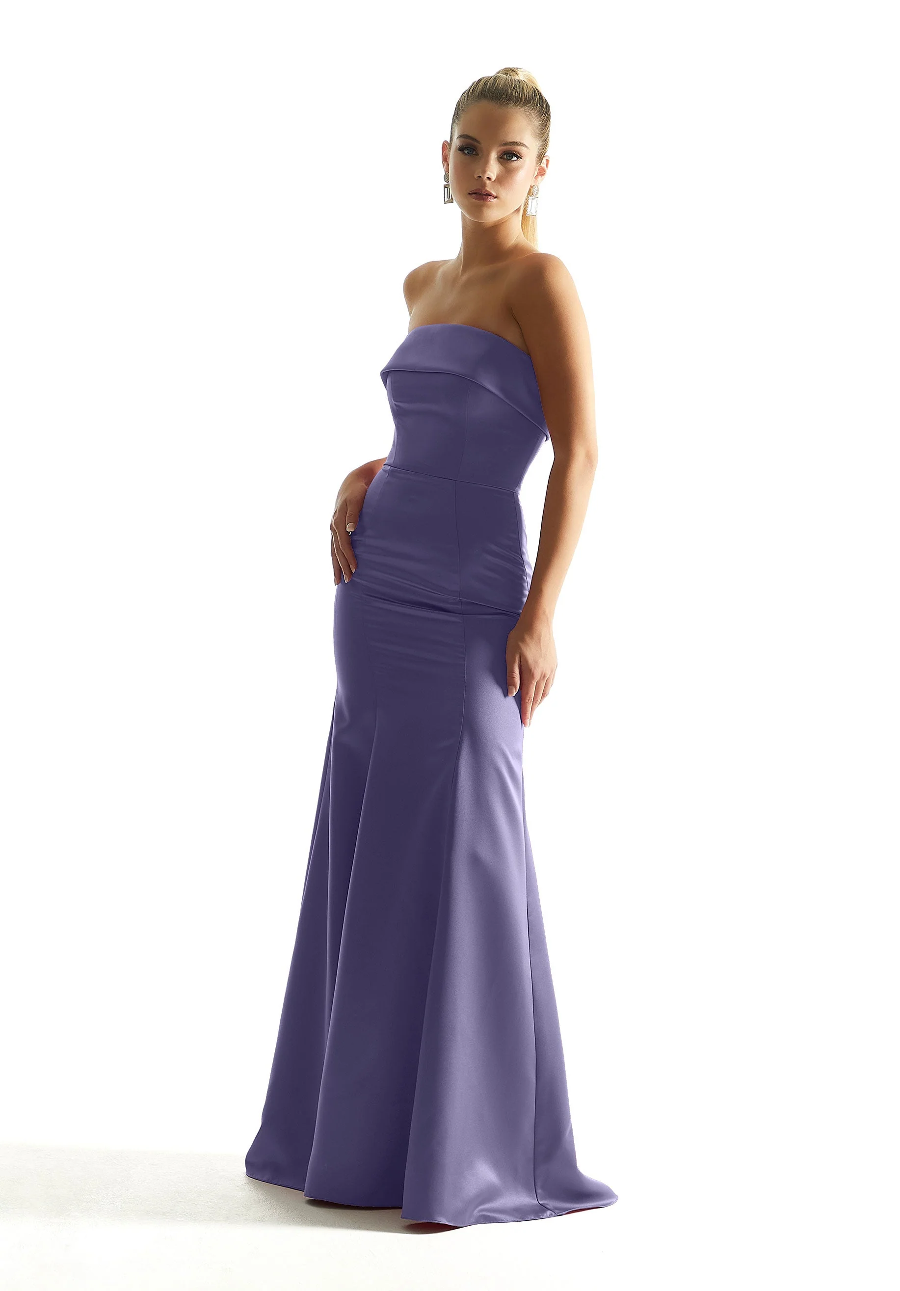 Satin Mermaid Bridesmaid Dress with Cuffed Neckline - Image 52