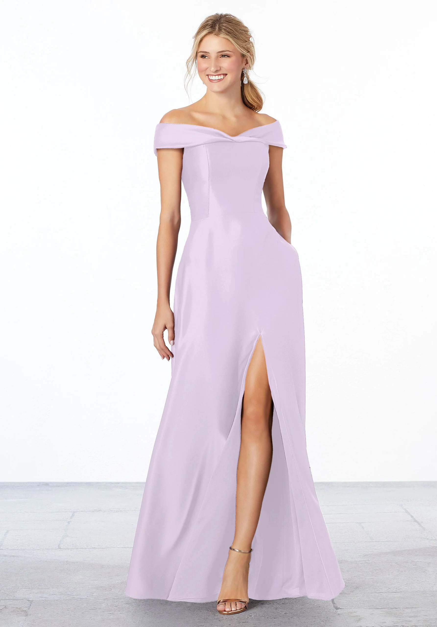 Satin Off-The-Shoulder Bridesmaid Dress - Image 5