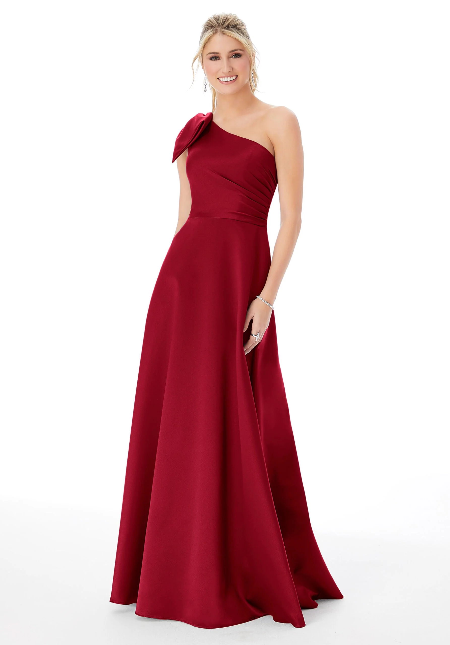 Satin One-Shoulder Bridesmaid Dress - Image 17