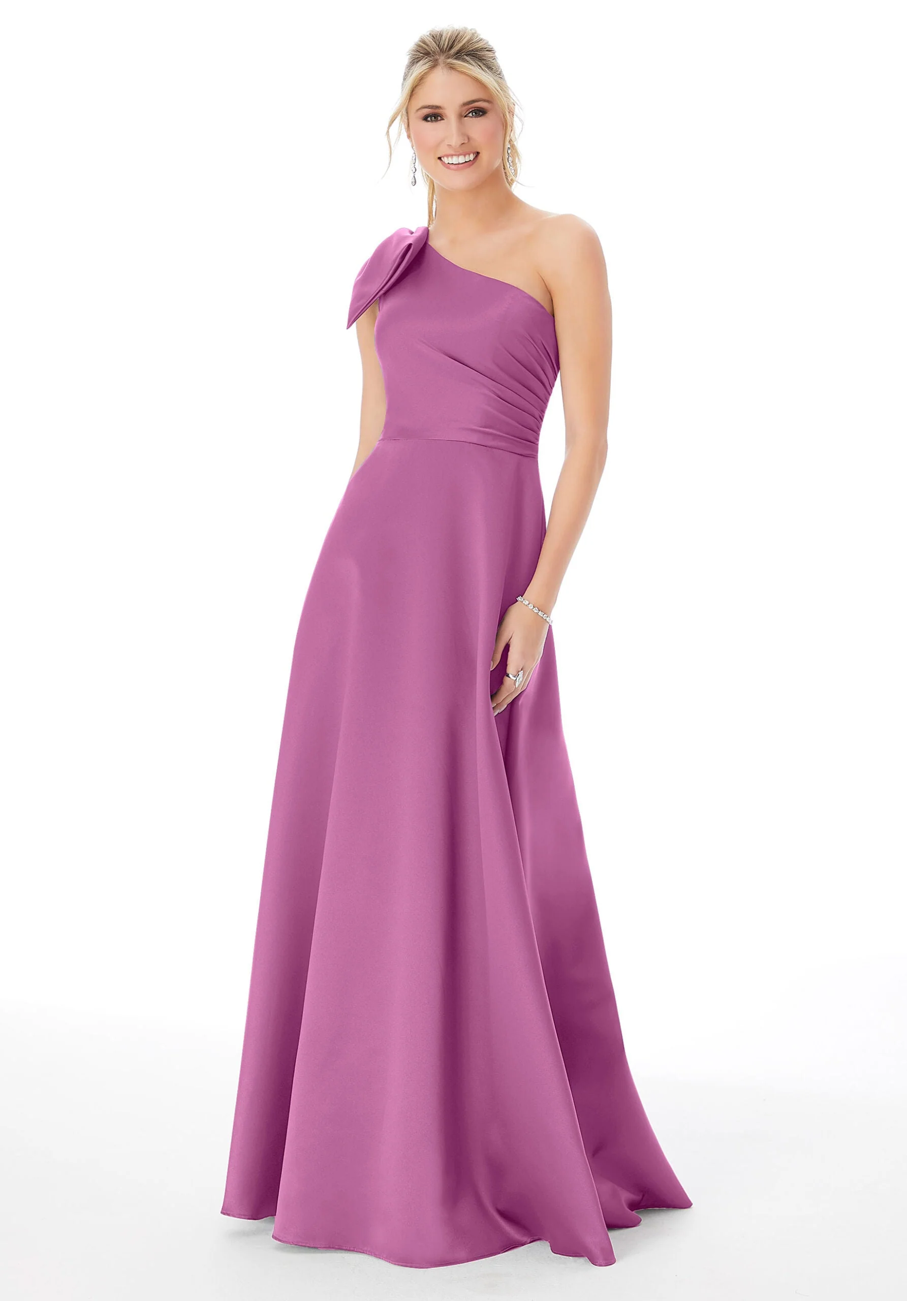 Satin One-Shoulder Bridesmaid Dress - Image 36
