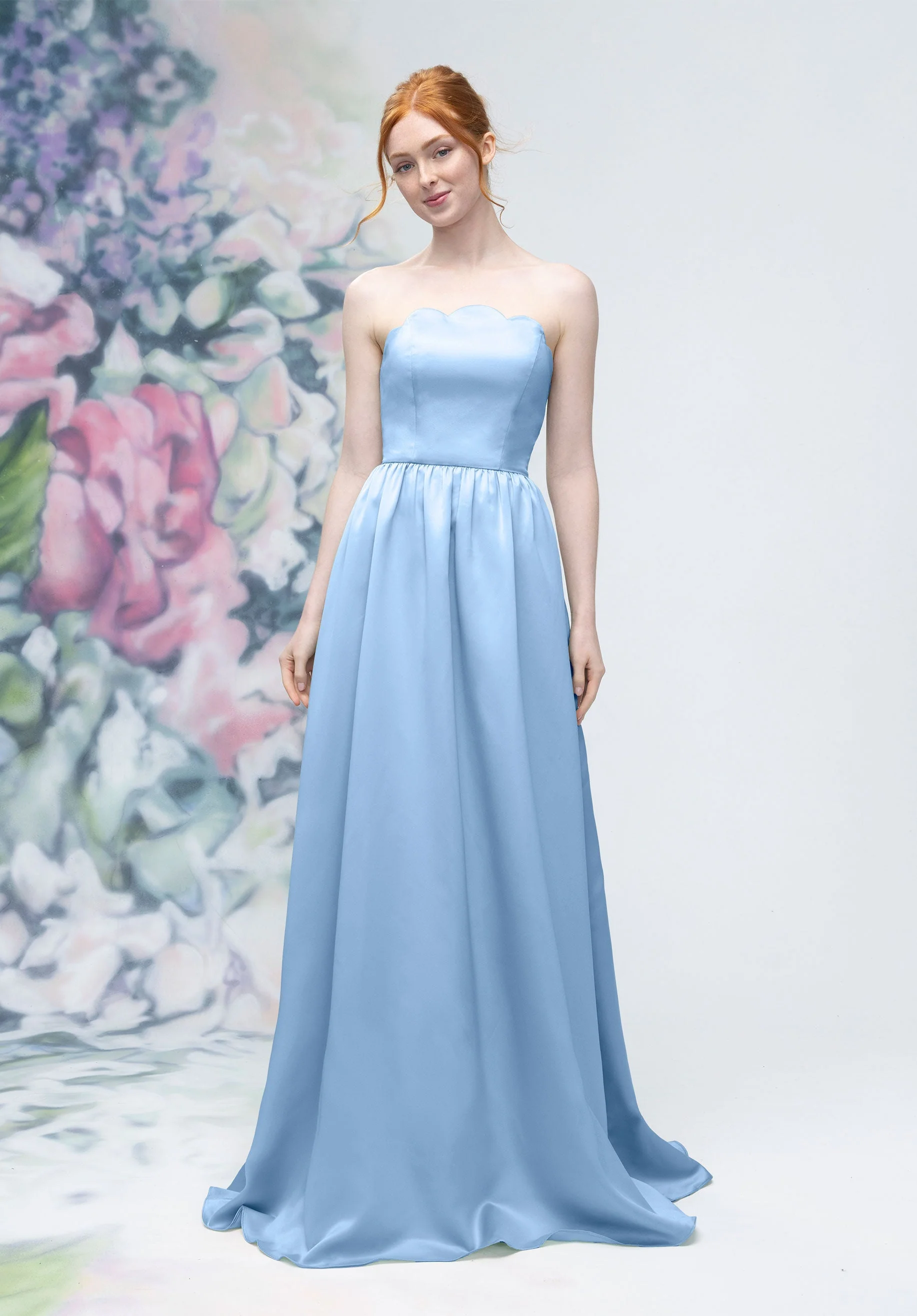 Scallop Edged Strapless Satin A-Line Bridesmaid Dress - Image 19