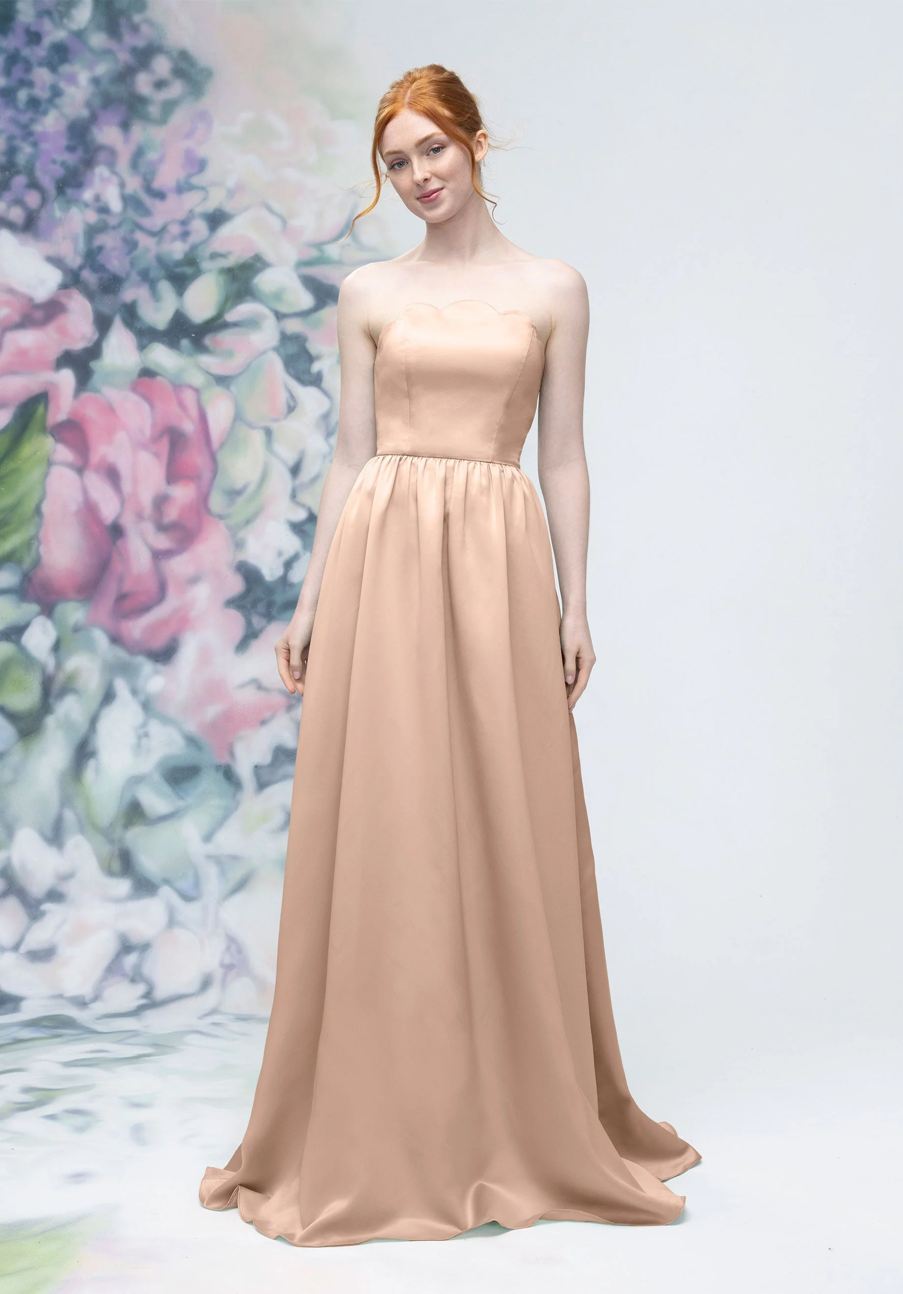 Scallop Edged Strapless Satin A-Line Bridesmaid Dress - Image 31