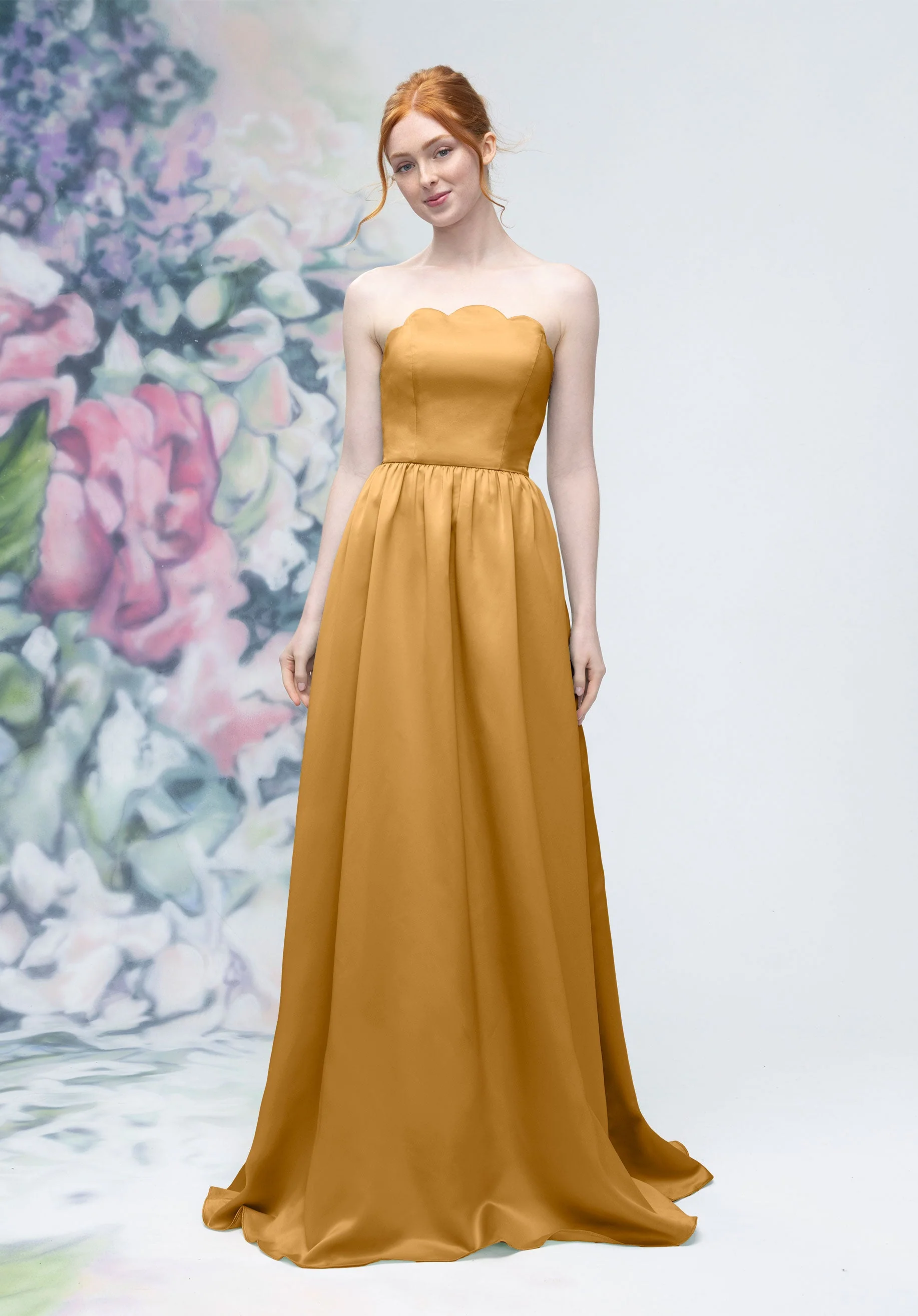 Scallop Edged Strapless Satin A-Line Bridesmaid Dress - Image 42