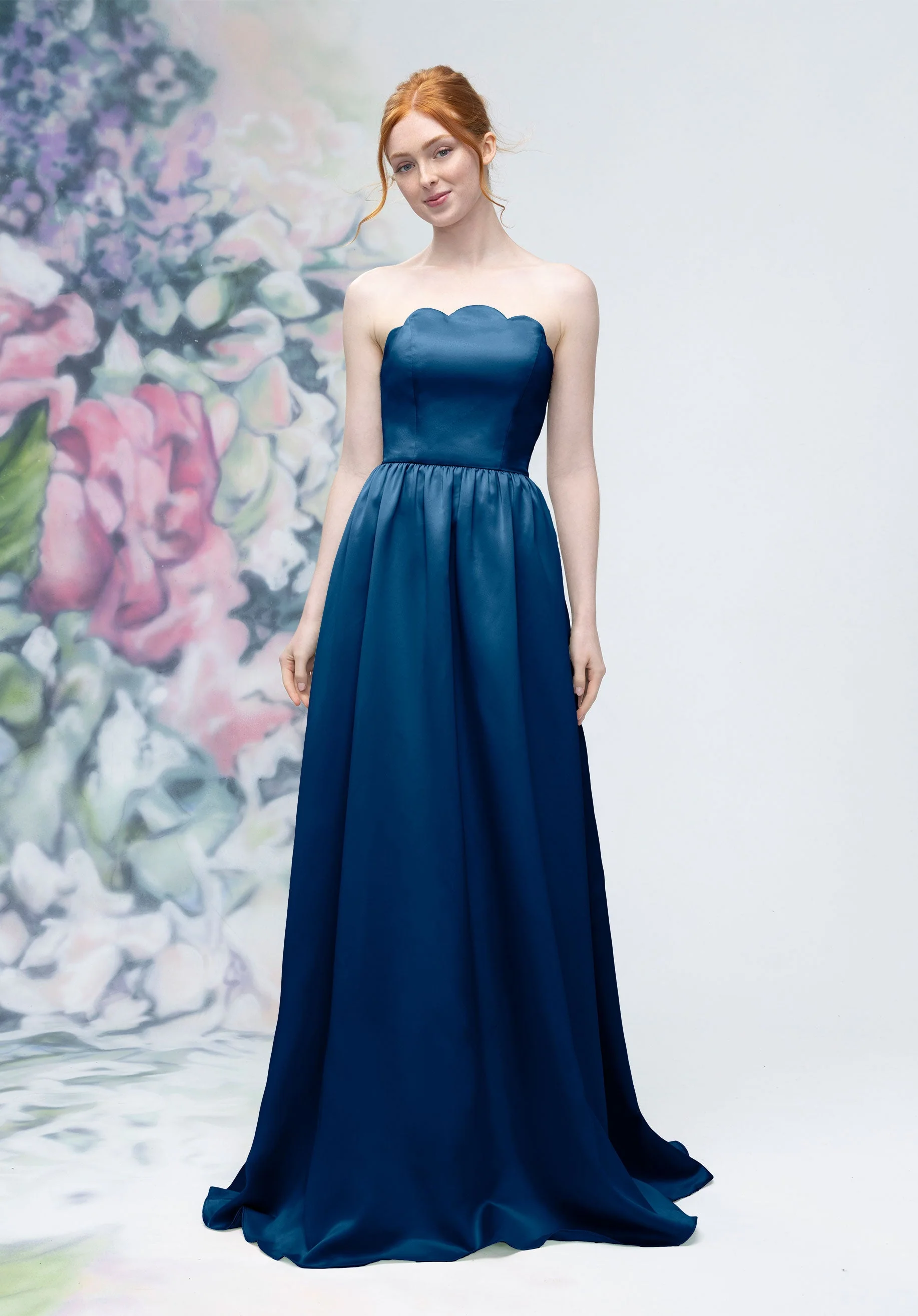 Scallop Edged Strapless Satin A-Line Bridesmaid Dress - Image 43