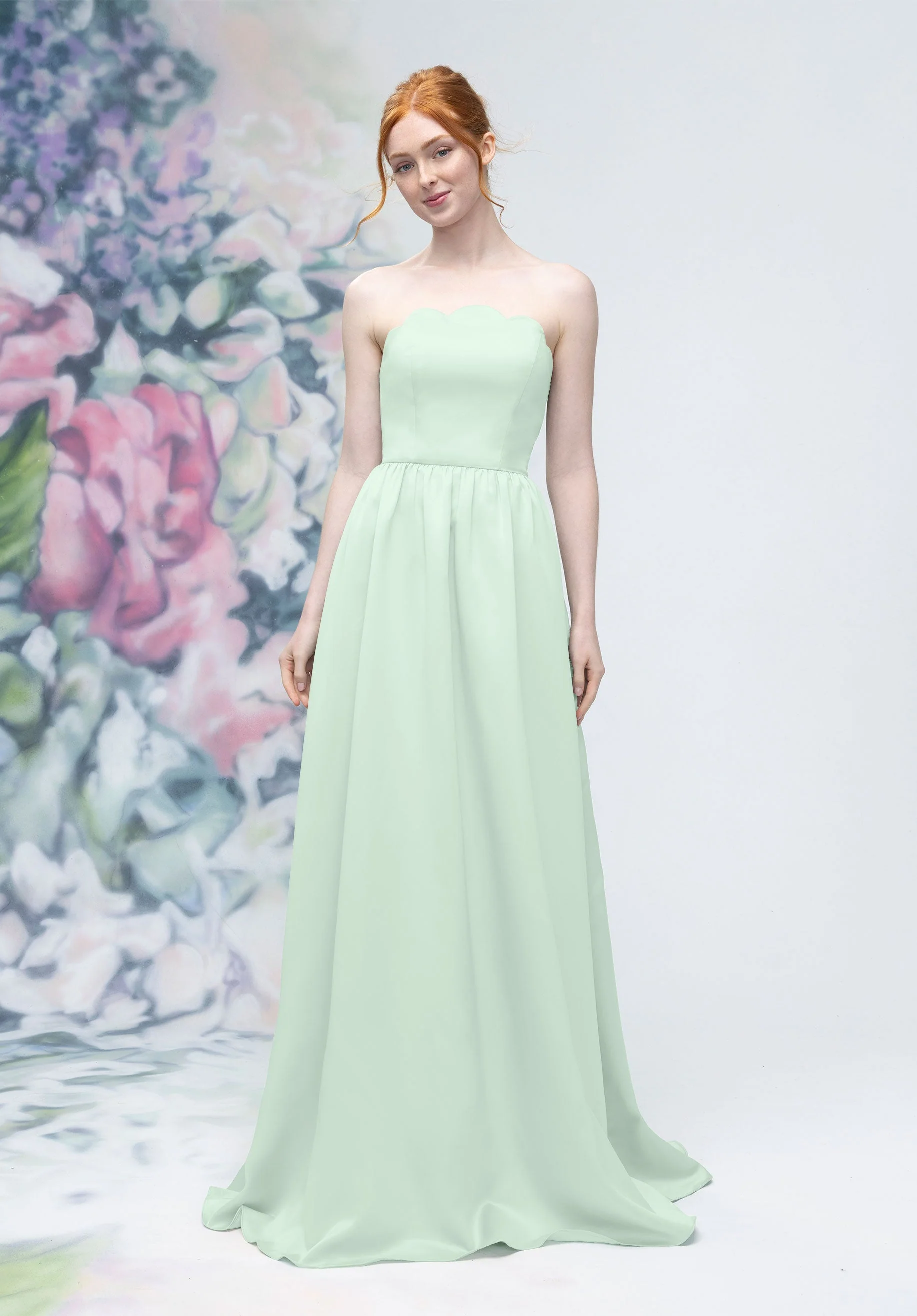 Scallop Edged Strapless Satin A-Line Bridesmaid Dress - Image 44