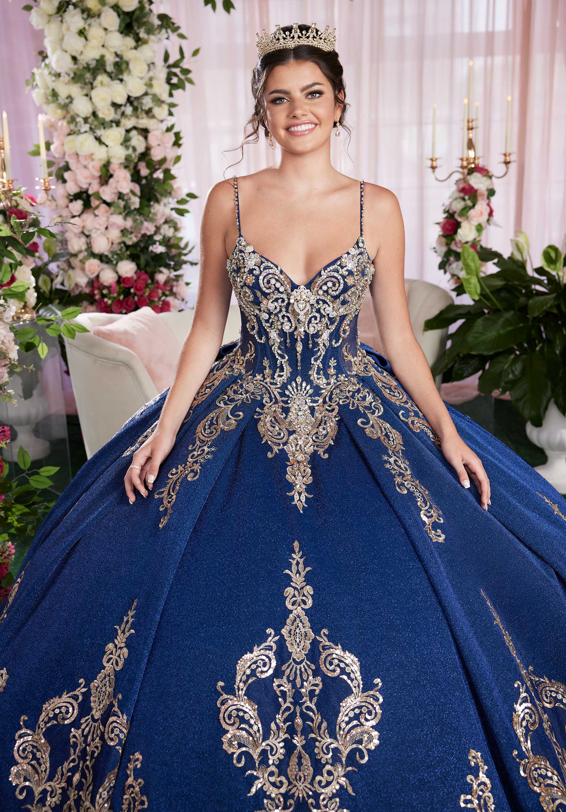 Sequin Embroidered Metallic Quinceañera Dress with Cape - Image 4
