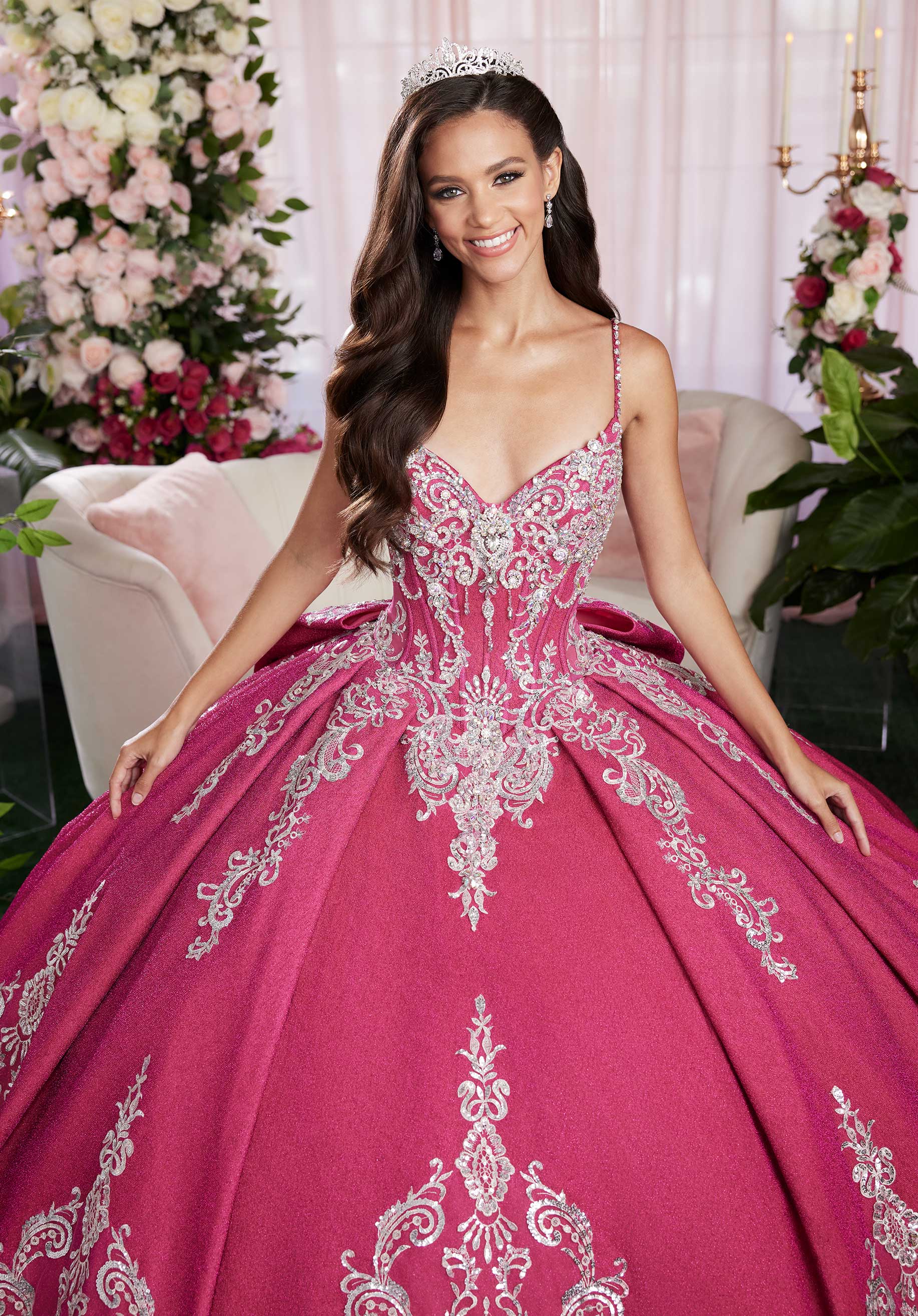 Sequin Embroidered Metallic Quinceañera Dress with Cape - Image 8