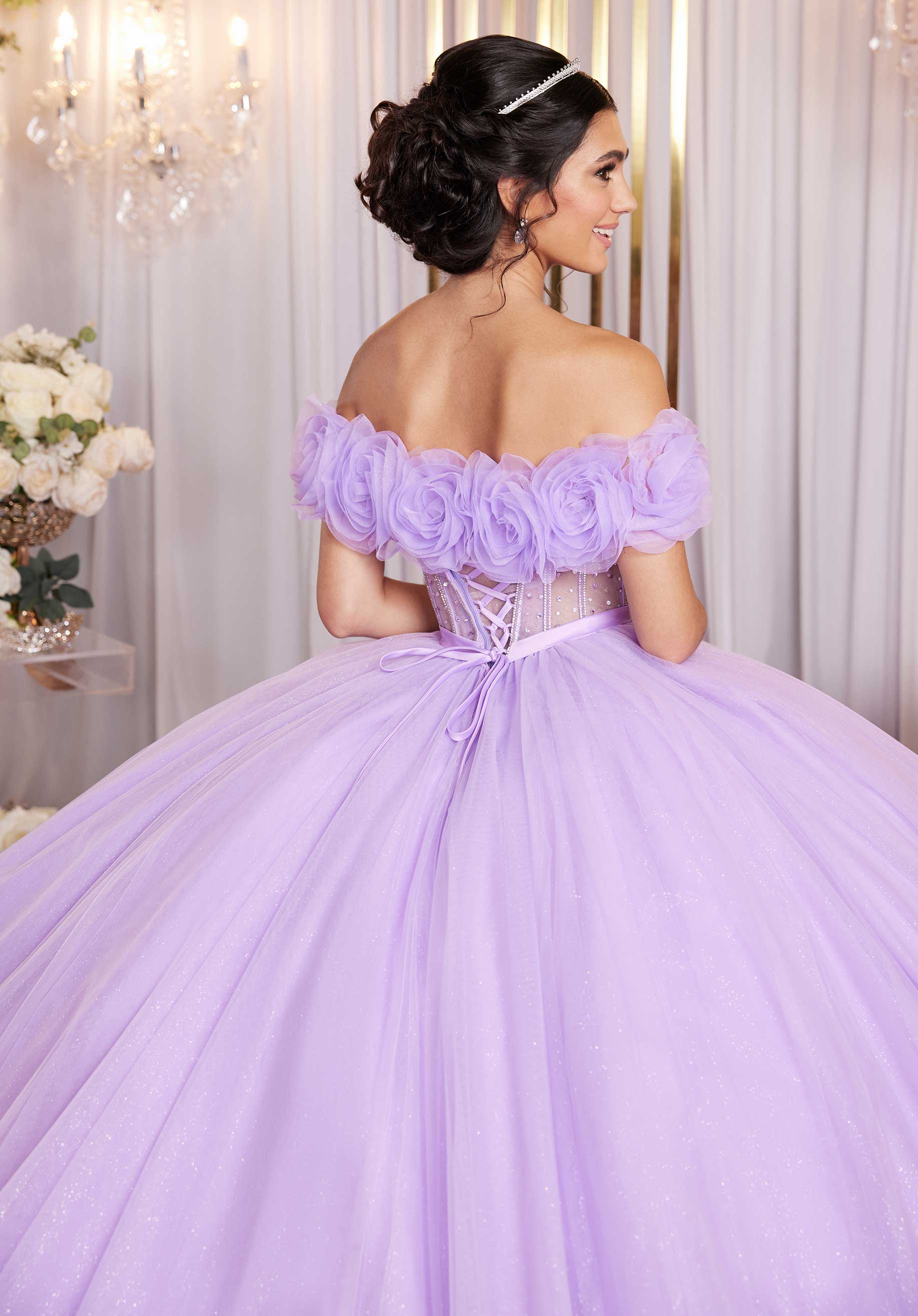 Sheer Corset Three Dimensional Floral Quinceañera Dress - Image 8