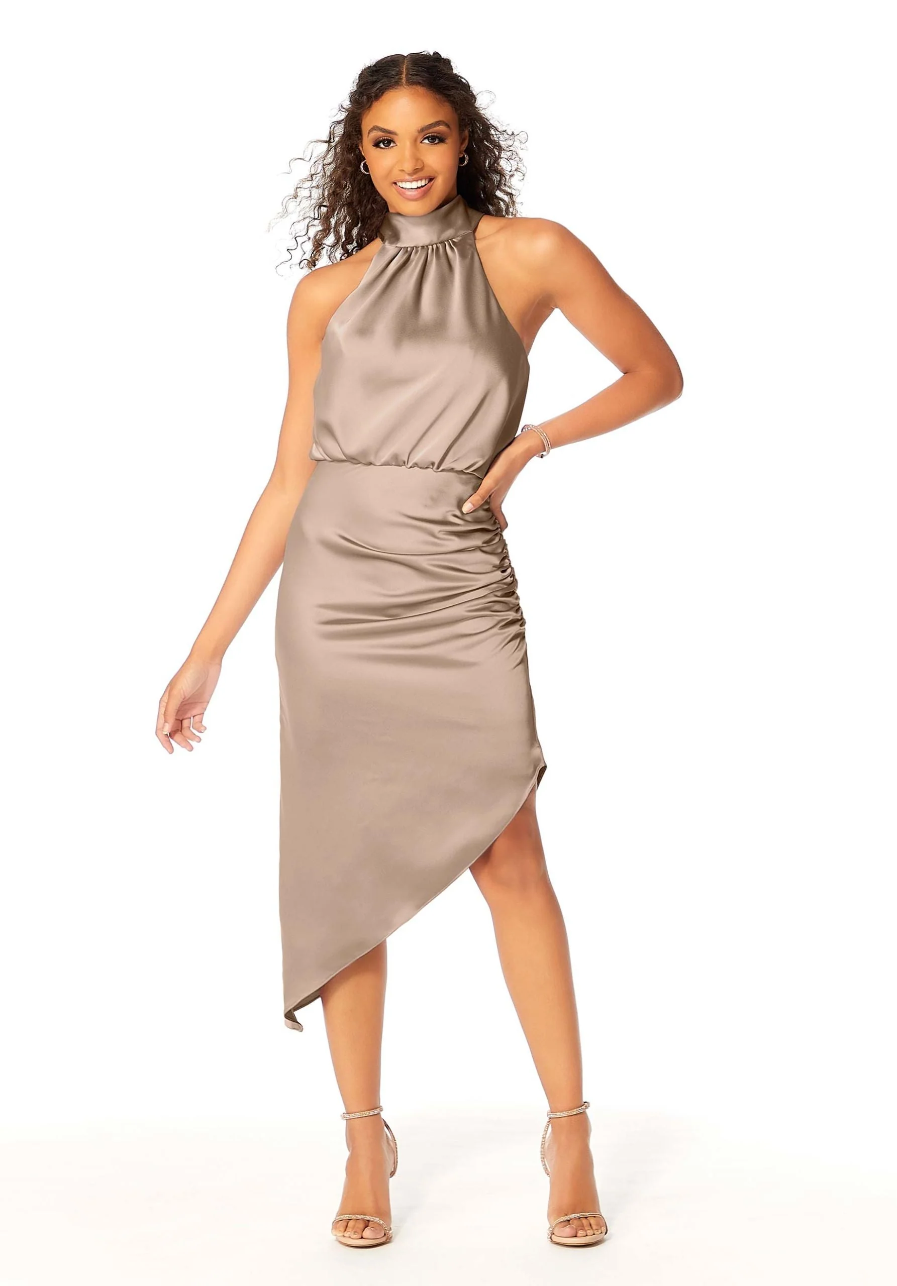 Silky Satin Bridesmaid Dress with Asymmetric Skirt - Image 12