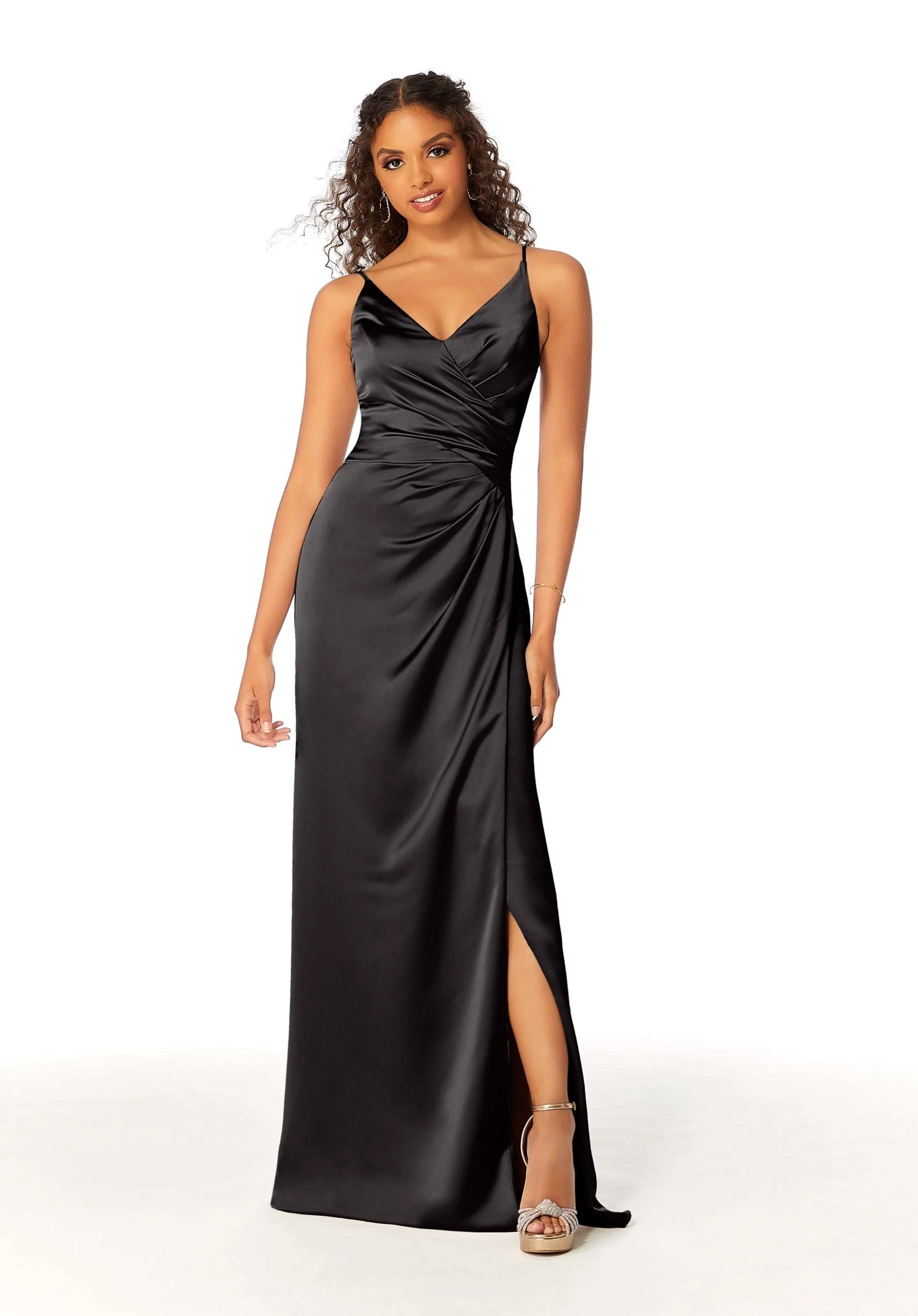 Silky Satin Bridesmaid Dress with Draped Surplice Bodice - Image 4