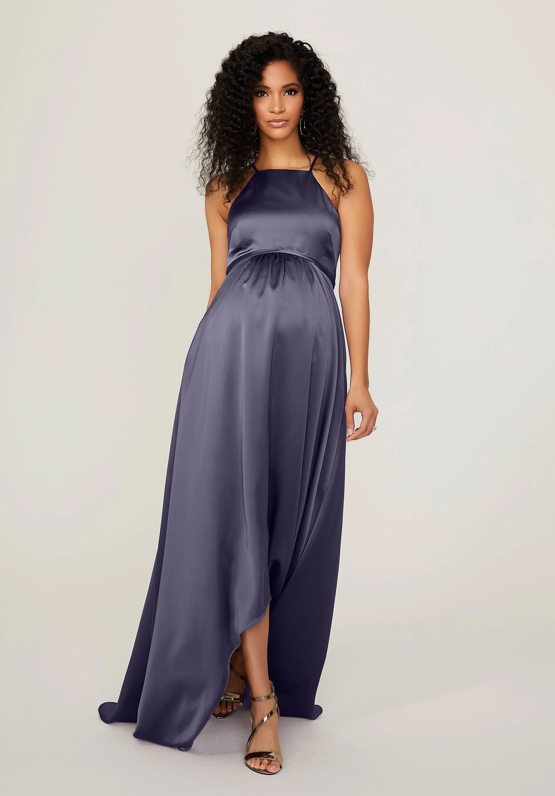 Silky Satin Square Neck Maternity Bridesmaid Dress - Image 12